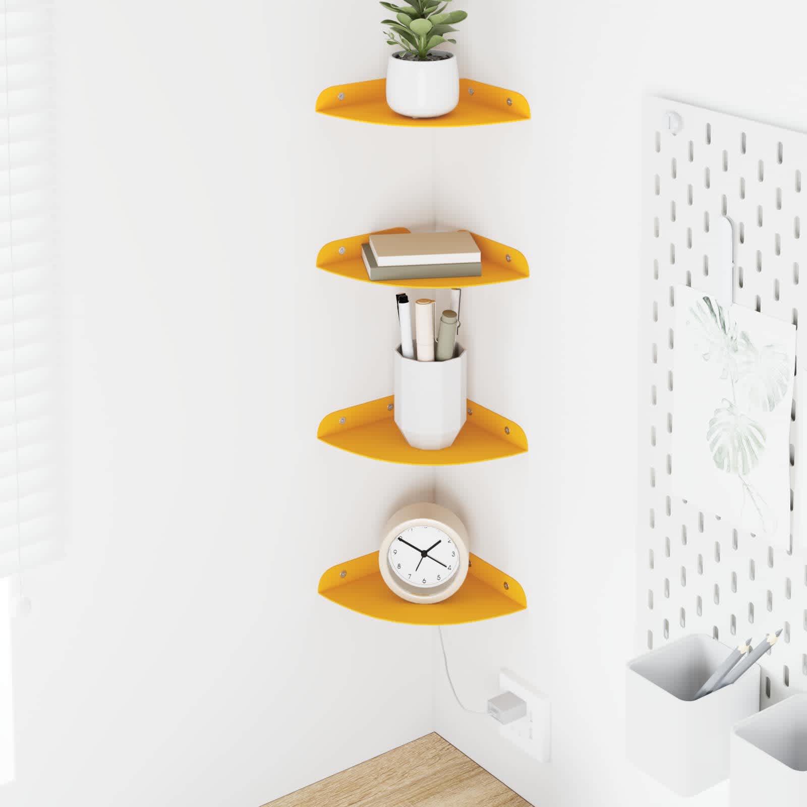 Lebdeća polica s policom s pohranom 4 pcs Žuta 15 x 15 x 2 cm