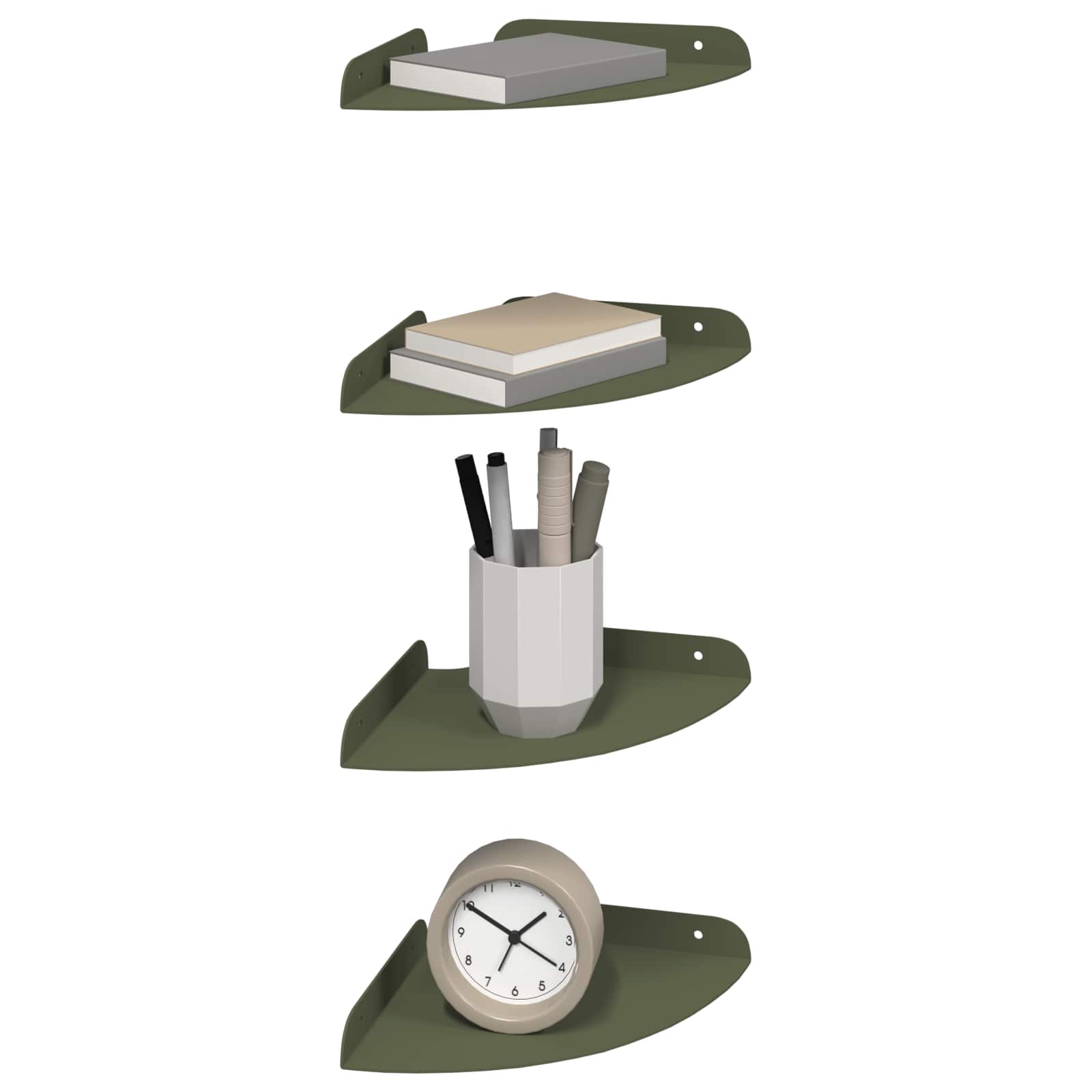 Lebdeća polica s policom 4 pcs Maslinasto zelena 18 x 18 x 2 cm