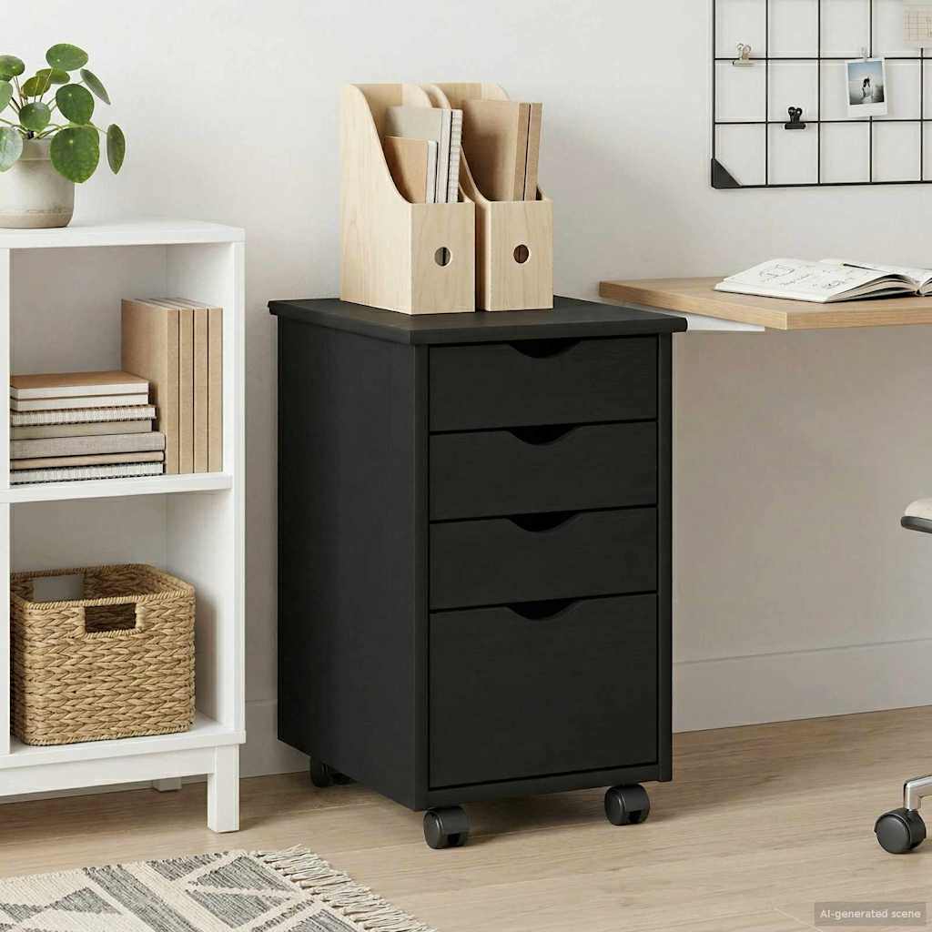Mobilni ormar s kotačem Crna 34 x 39 x 56 cm Masivna borovina