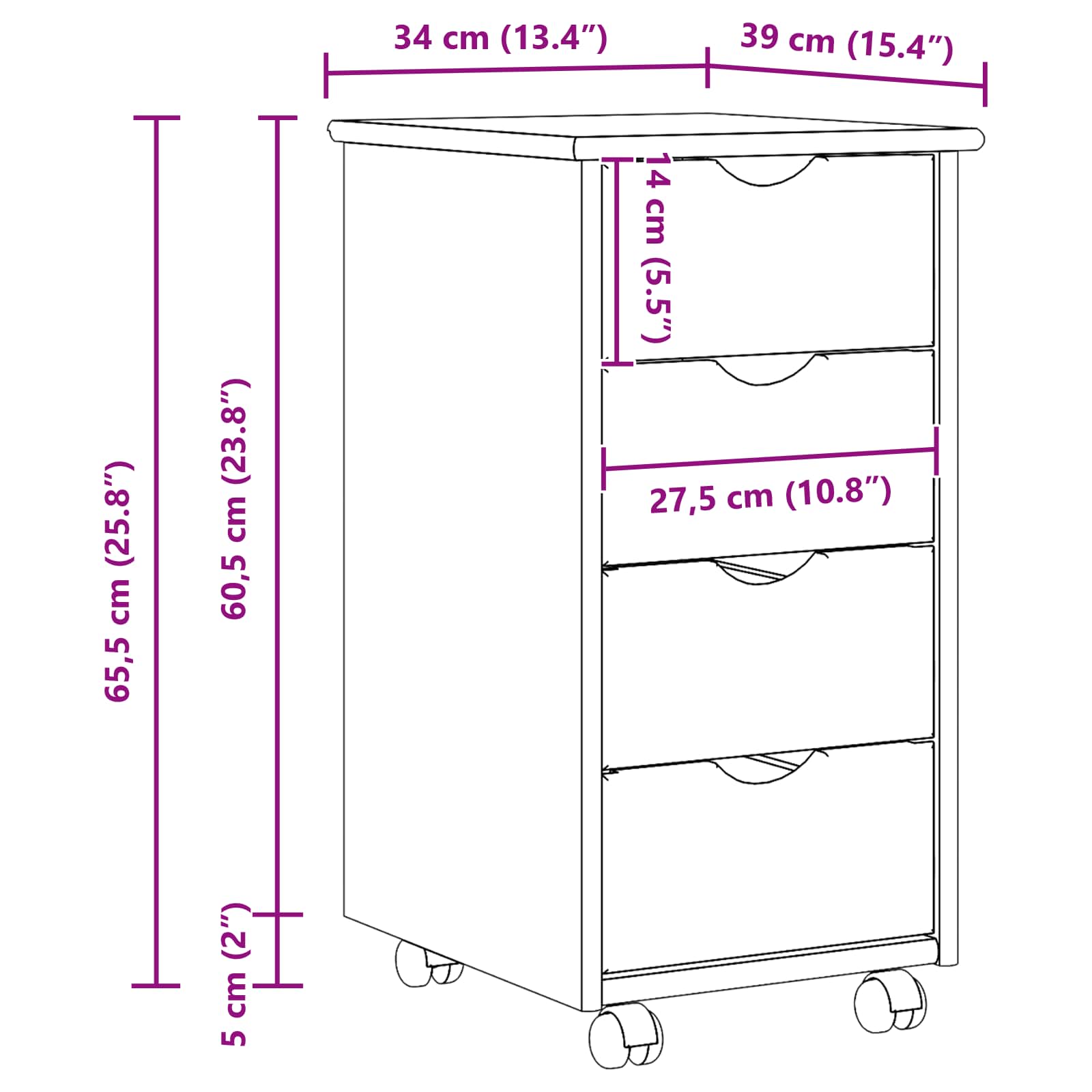 Mobilni ormar Siva 34 x 39 x 65,5 cm Čvrsto borovo drvo