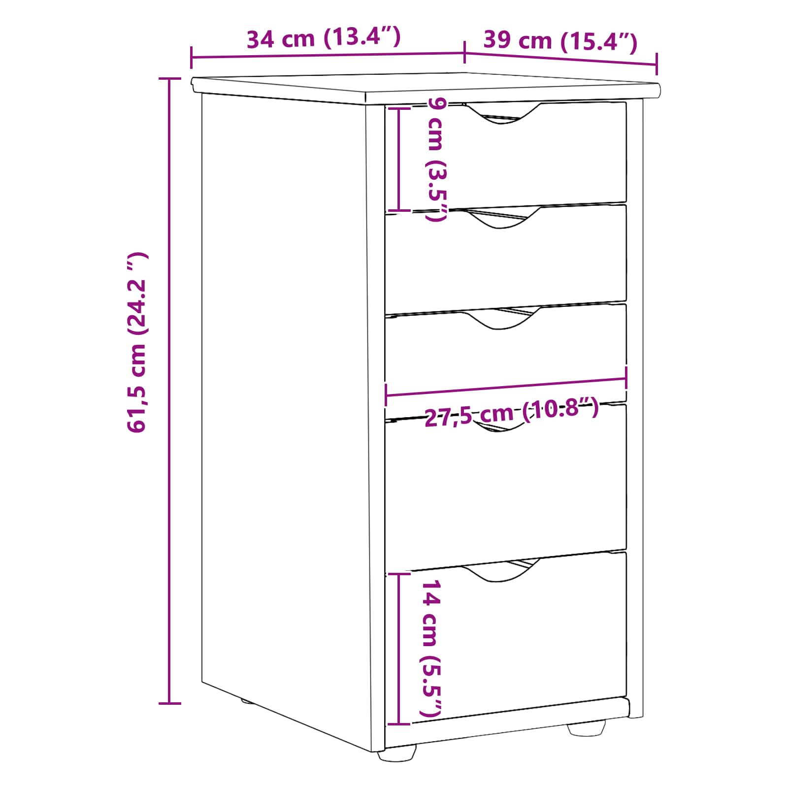 Cabinet Crna 34 x 39 x 61,5 cm Čvrsto borovo drvo