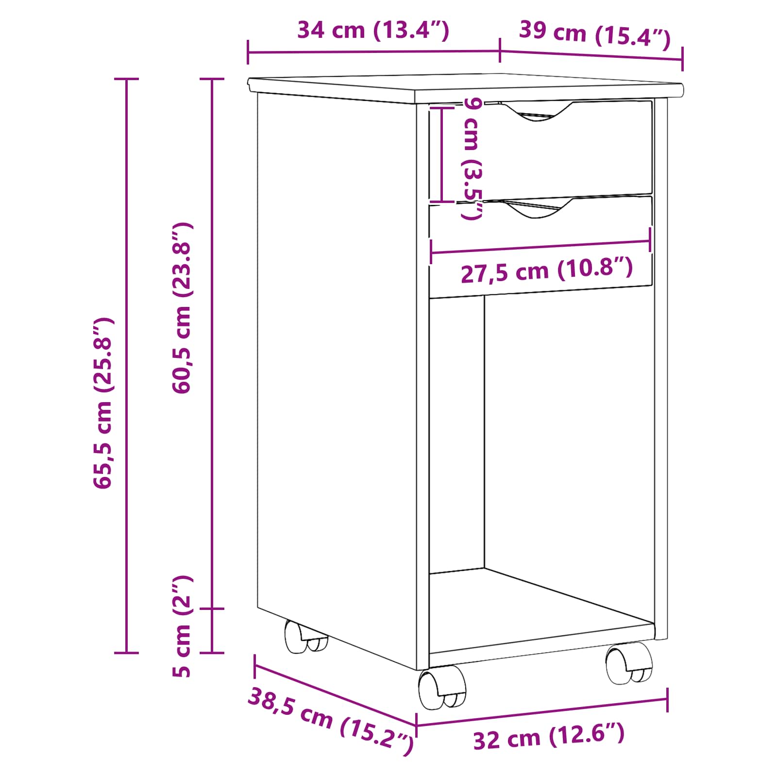 Mobilni ormar Medeno Smeđa 34 x 39 x 65,5 cm Masivna borovina