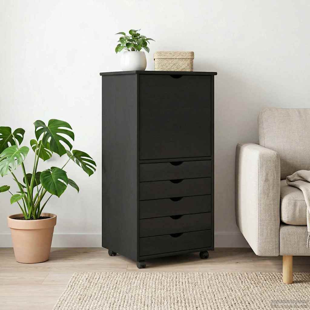 Mobilni ormar Crna 53 x 39 x 103 cm Čvrsto borovo drvo