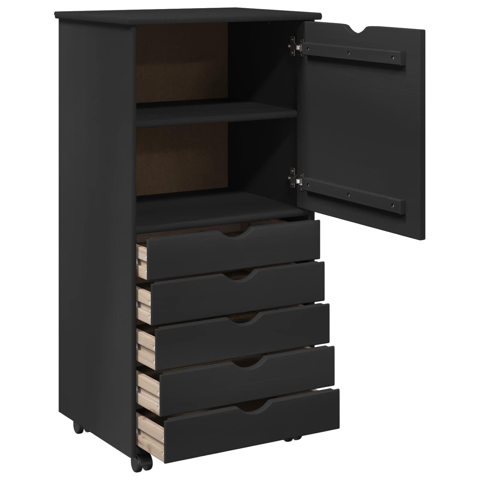 Mobilni ormar Crna 53 x 39 x 103 cm Čvrsto borovo drvo
