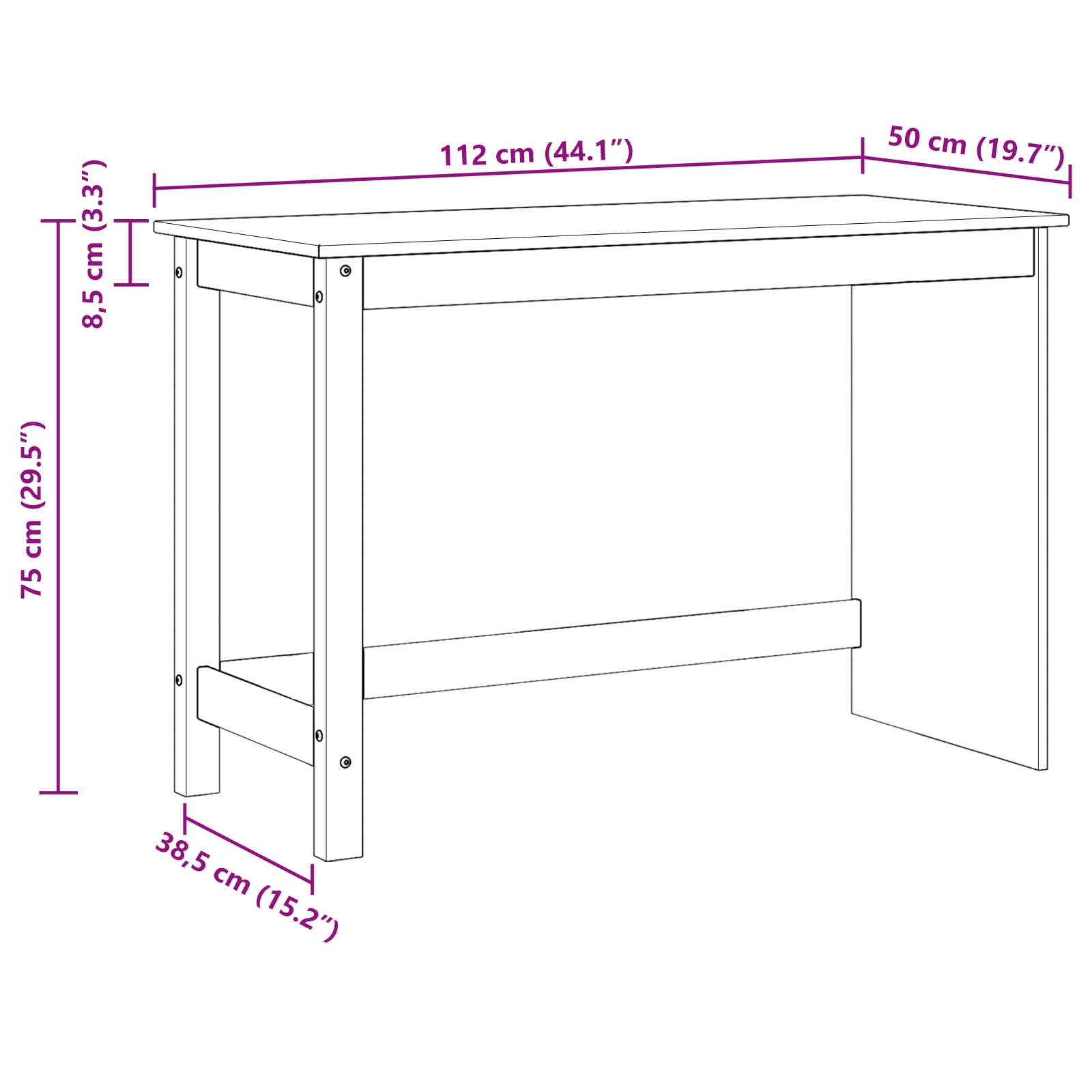 Stol Siva 112 x 50 x 75 cm Čvrsto borovo drvo