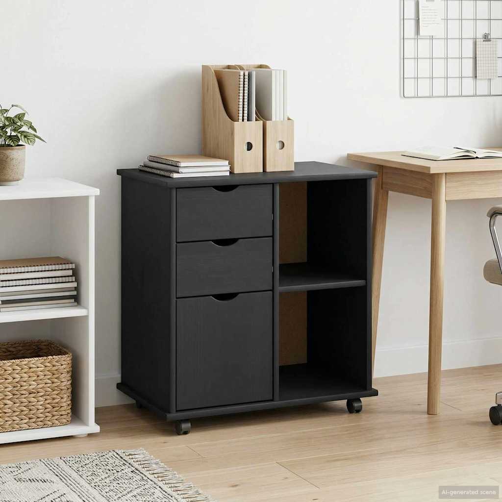 Mobilni ormar Crna 63,5 x 39 x 65,5 cm Čvrsto borovo drvo