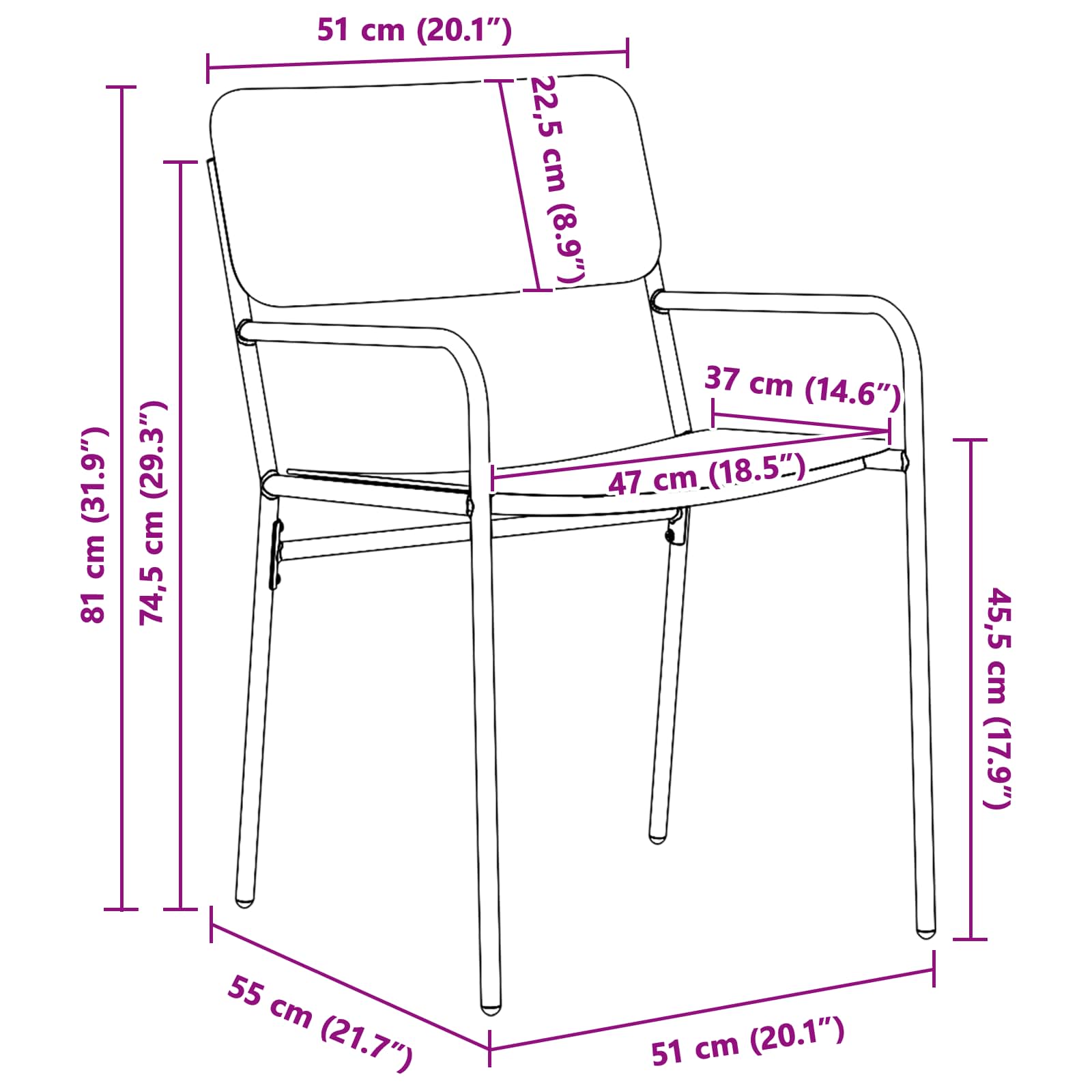 Vrtne stolice 2 pcs Antracit 51 x 55 x 81 cm Čelik