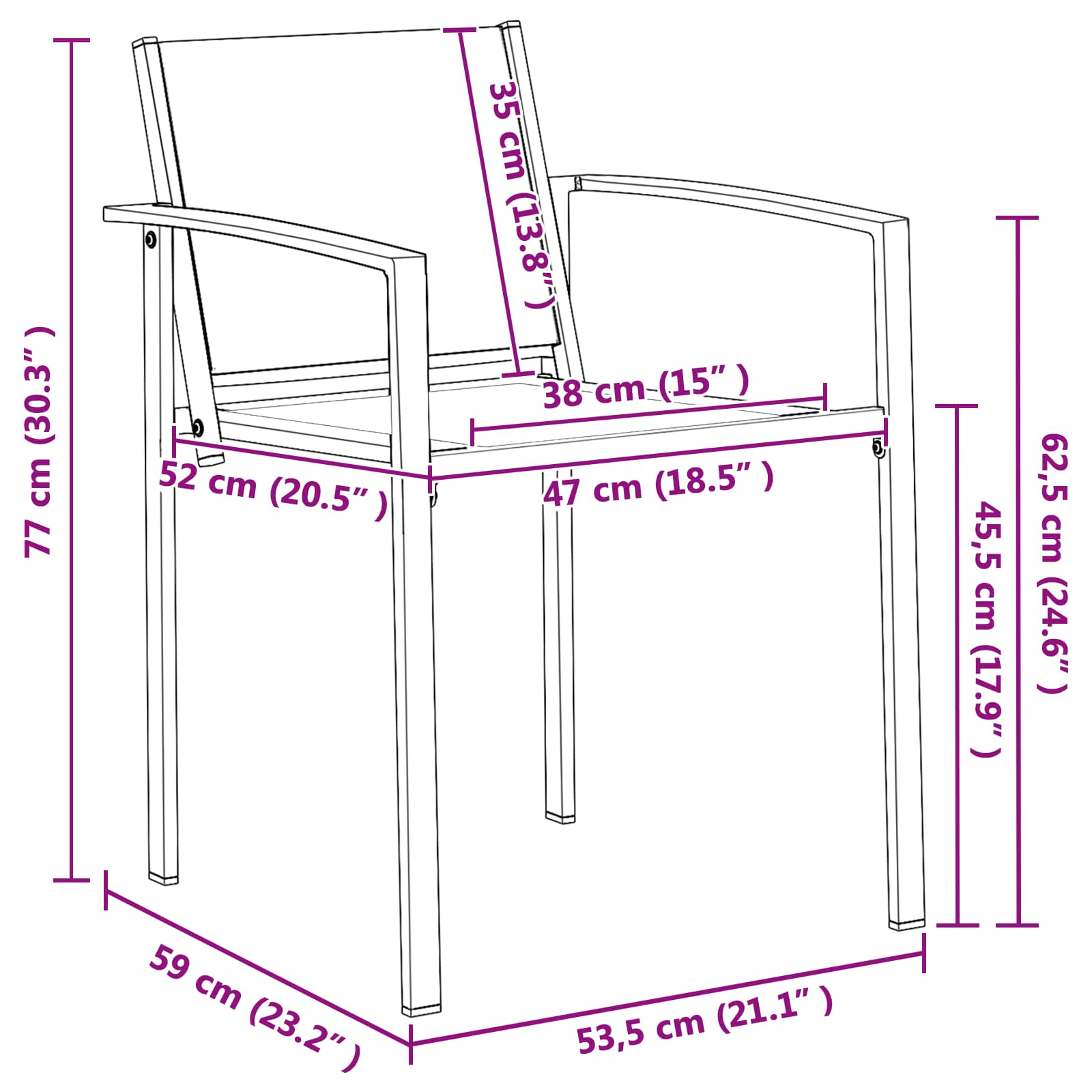 Vrtne stolice 2 pcs Crna i antracit 53,5 x 59 x 77 cm