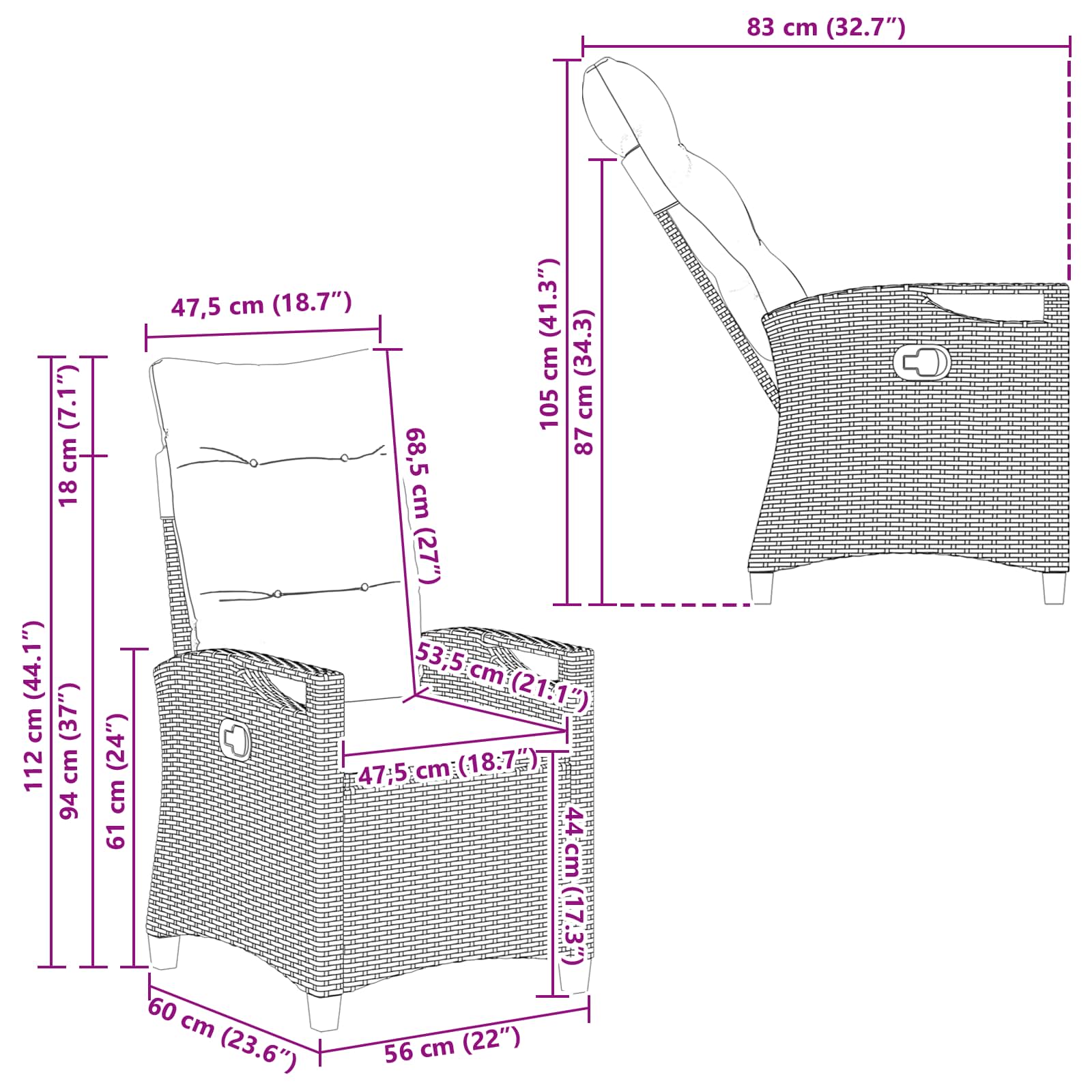 Vrtna stolica 56 x 64 x 94 cm čelik