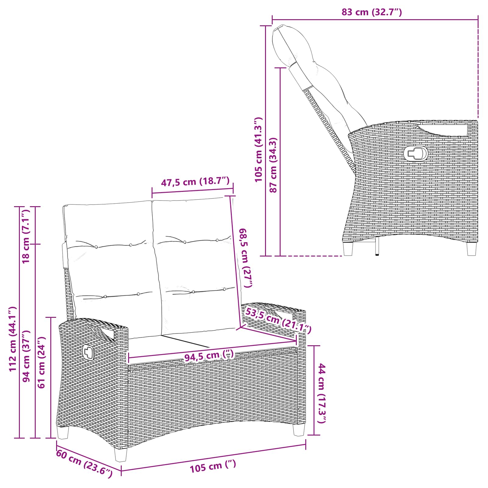 Vrtna klupa Crna i Krema 105 x 60 x 112 cm Čelik i poliester