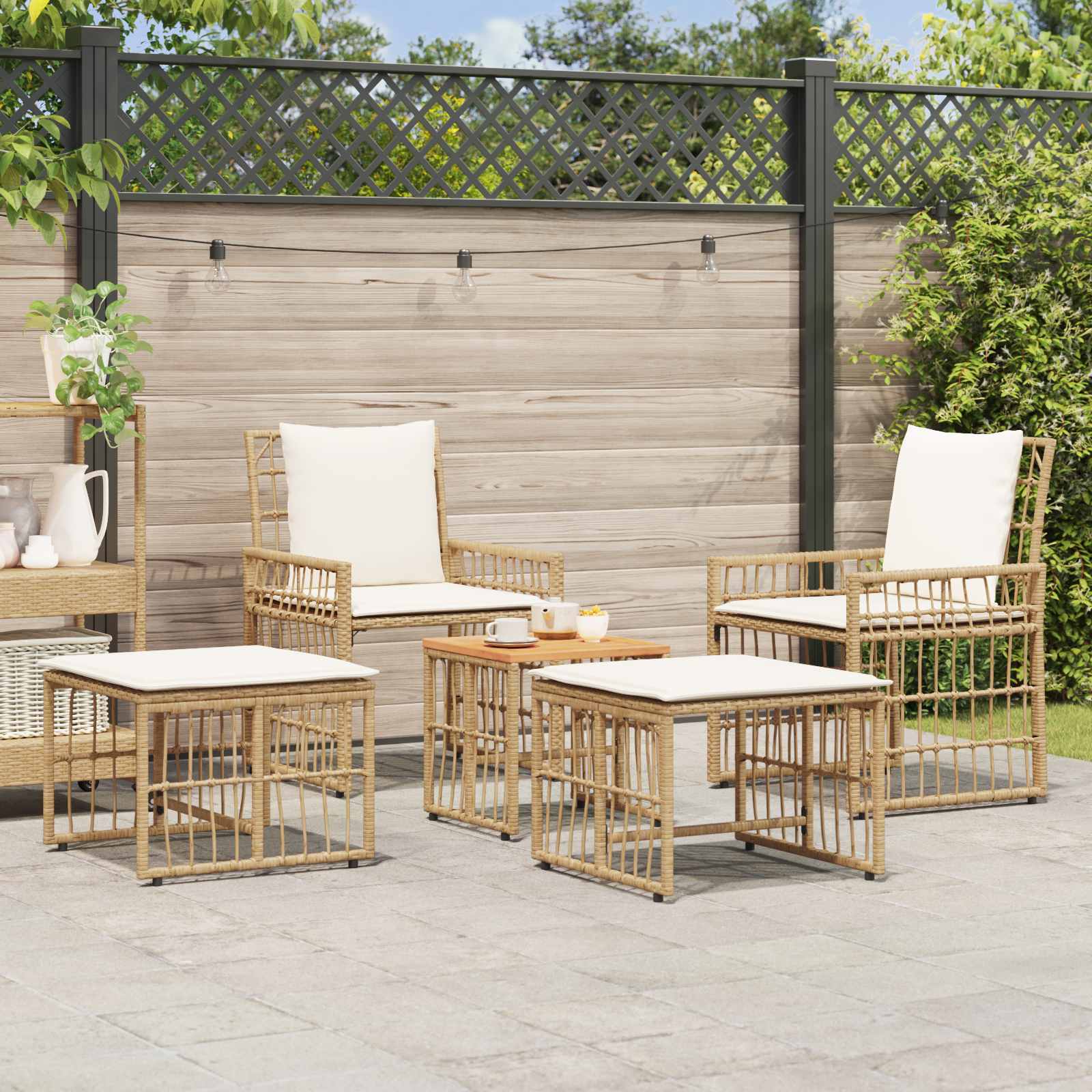 Set vanjskog namještaja 5 pcs Prirodna i krema bijela