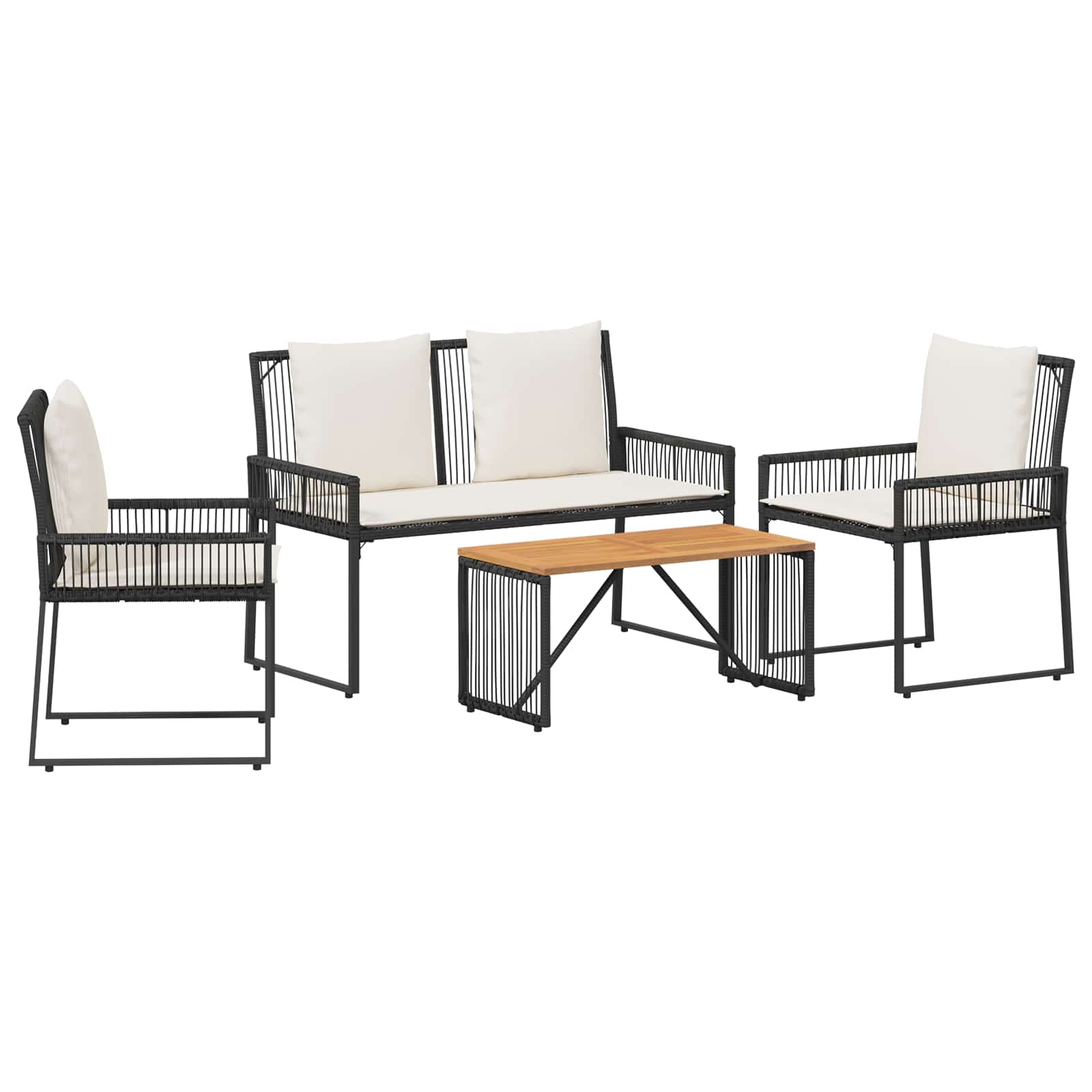 Set vanjskog namještaja 4 pcs Crna i krem-bijela poliratan
