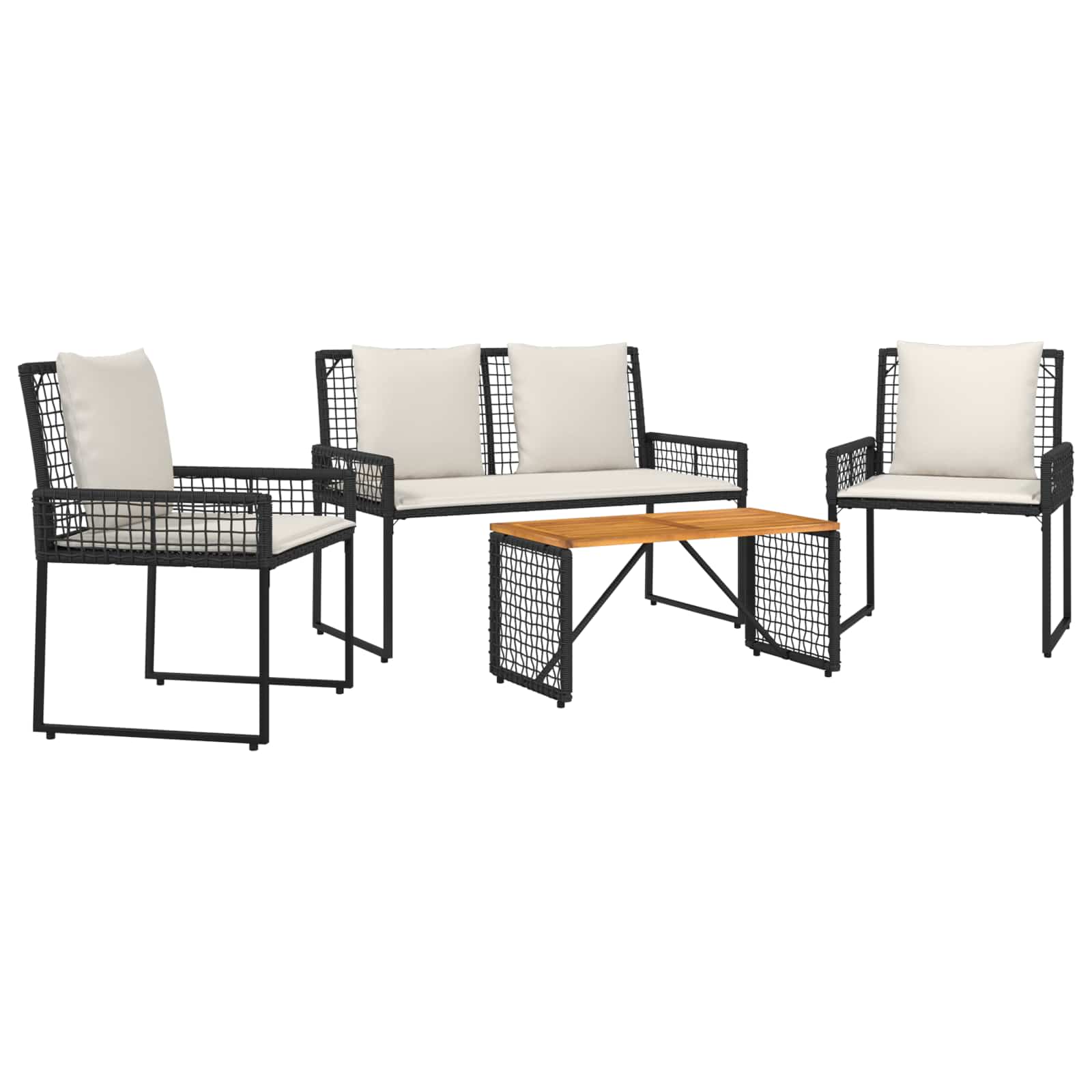 Set vanjskog namještaja s jastukom 4 pcs Crna i krem-bijela