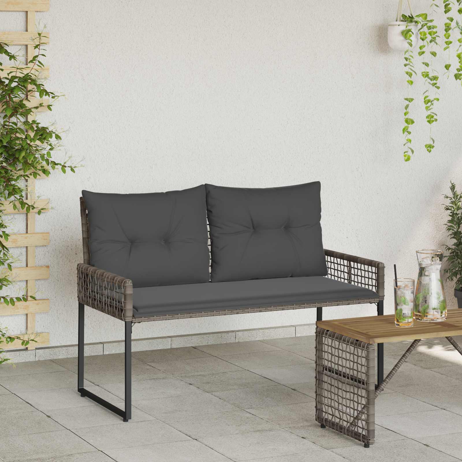 Vanjska klupa Sivi 118 x 55 x 82 cm PE Rattan i Tkanina
