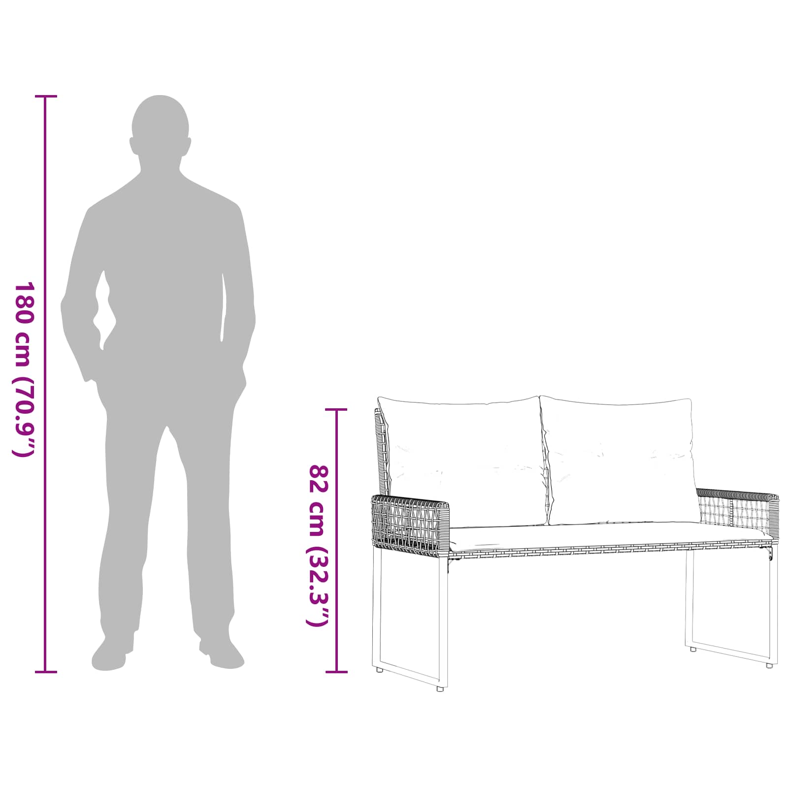 Vanjska klupa Sivi 118 x 55 x 82 cm PE Rattan i Tkanina