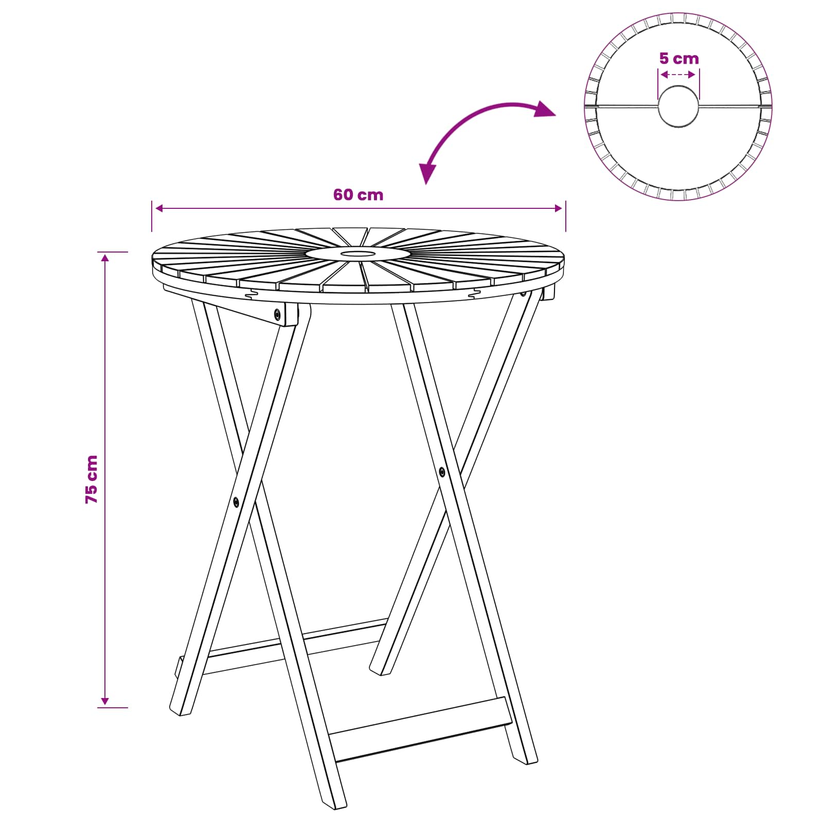 Preklopni vrtni stol Prirodna Ø60 x 75 cm Čvrsto drvo akacije