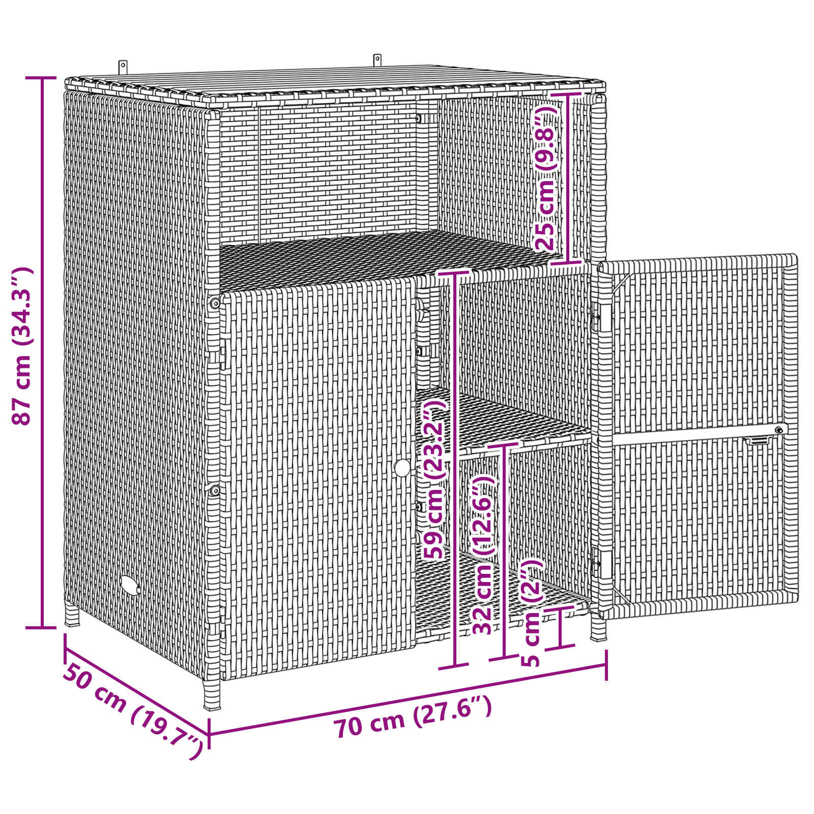 Cabinet s policom Crna 70 x 50 x 87 cm Poliester i Roly Rattan