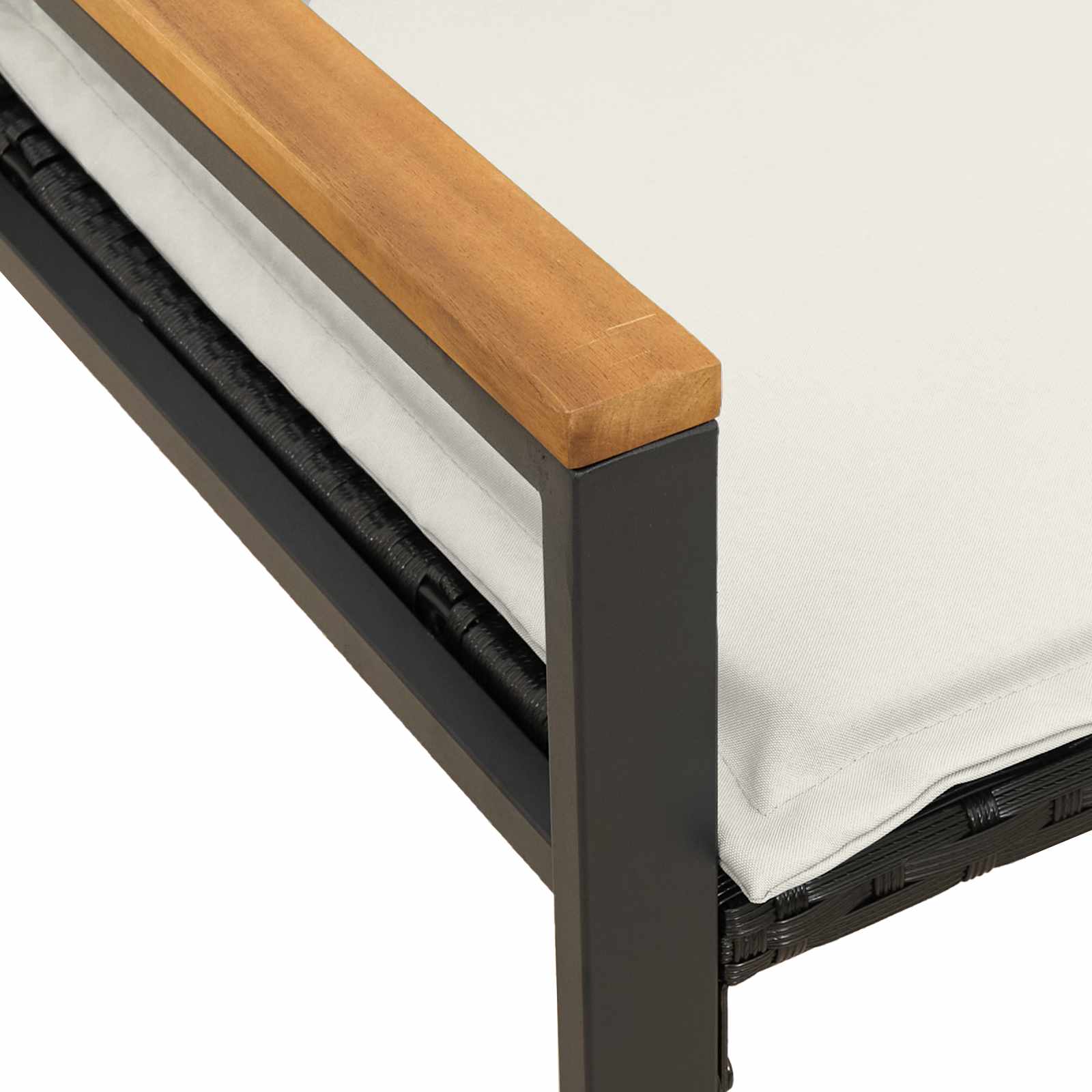 klupa s jastukom Crna i krem-bijela 115 x 65 x 72 cm Ratan