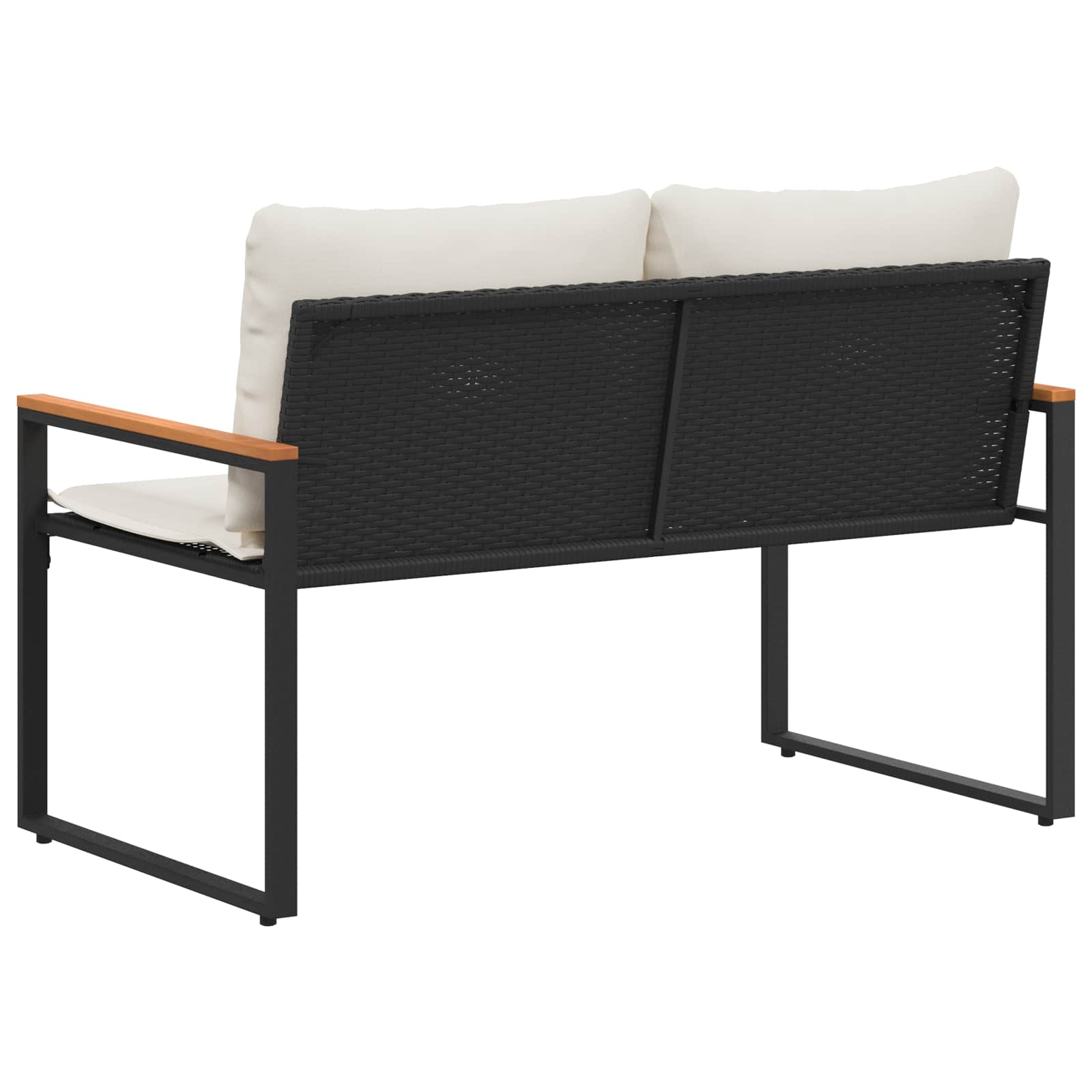 klupa s jastukom Crna i krem-bijela 115 x 65 x 72 cm Ratan