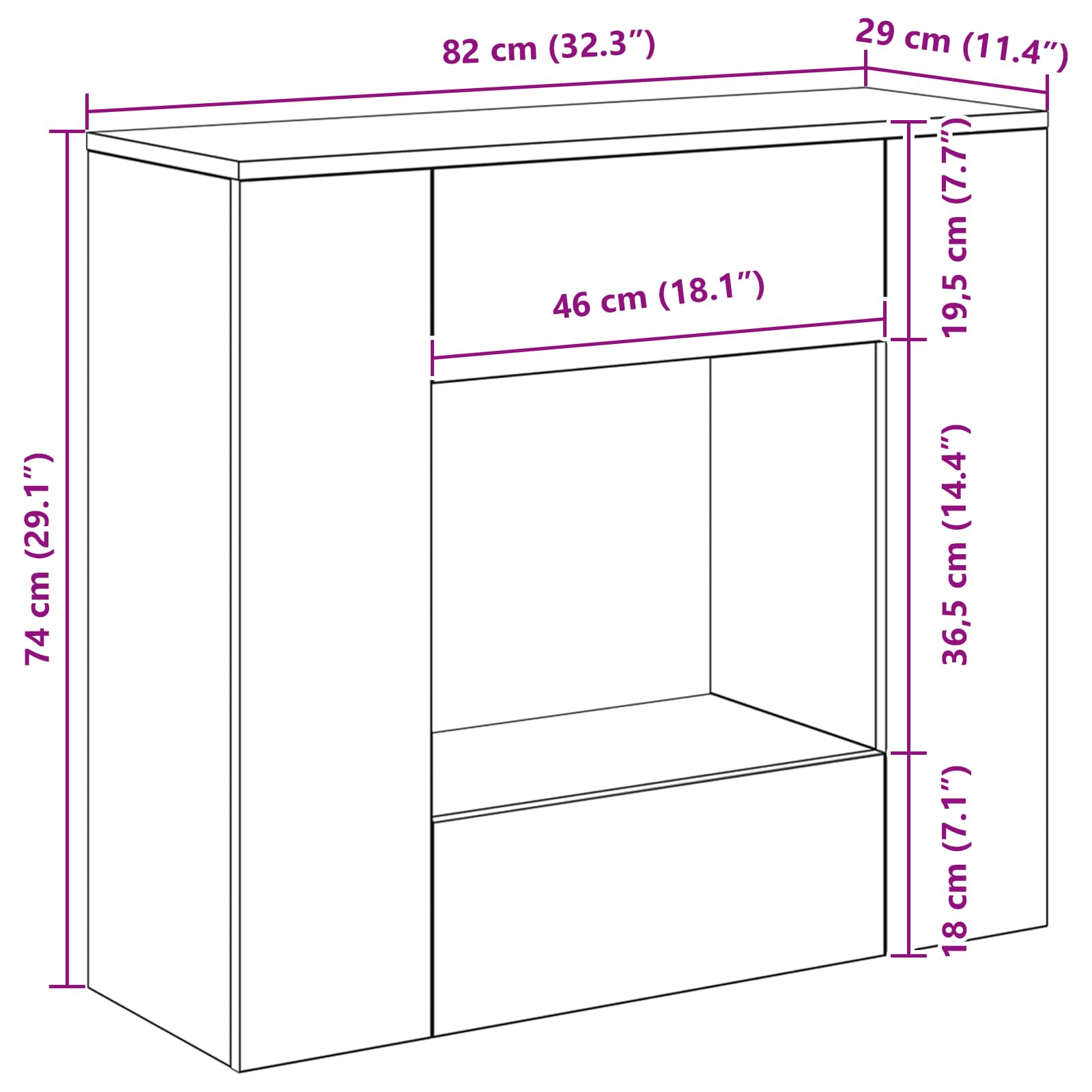 Betonsko Siva 82 x 29 x 74 cm