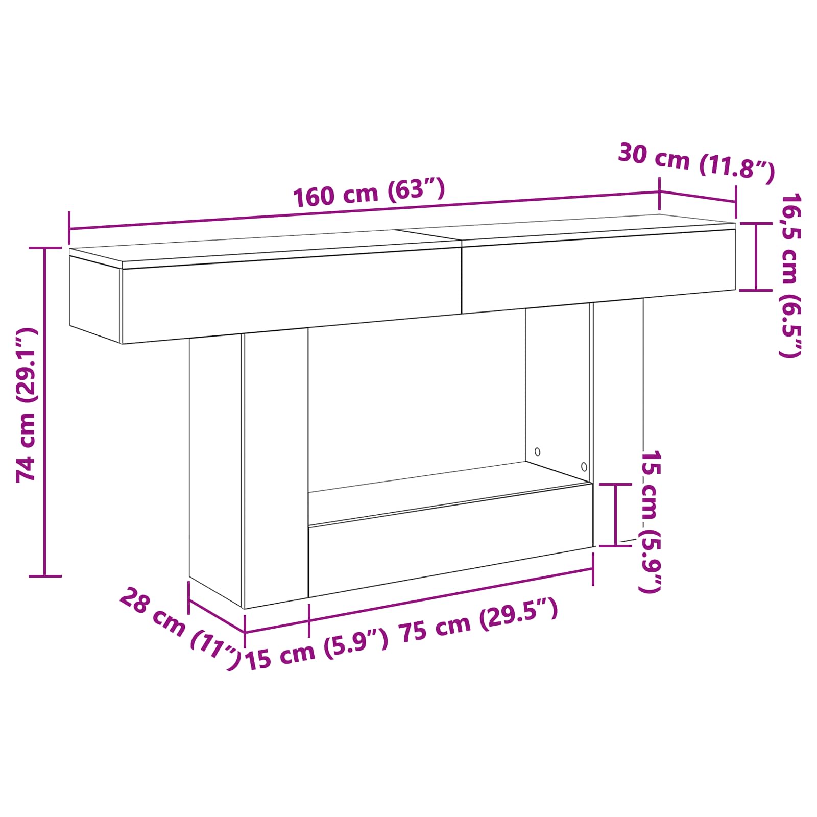 Betonsko Siva 160 x 30 x 74 cm