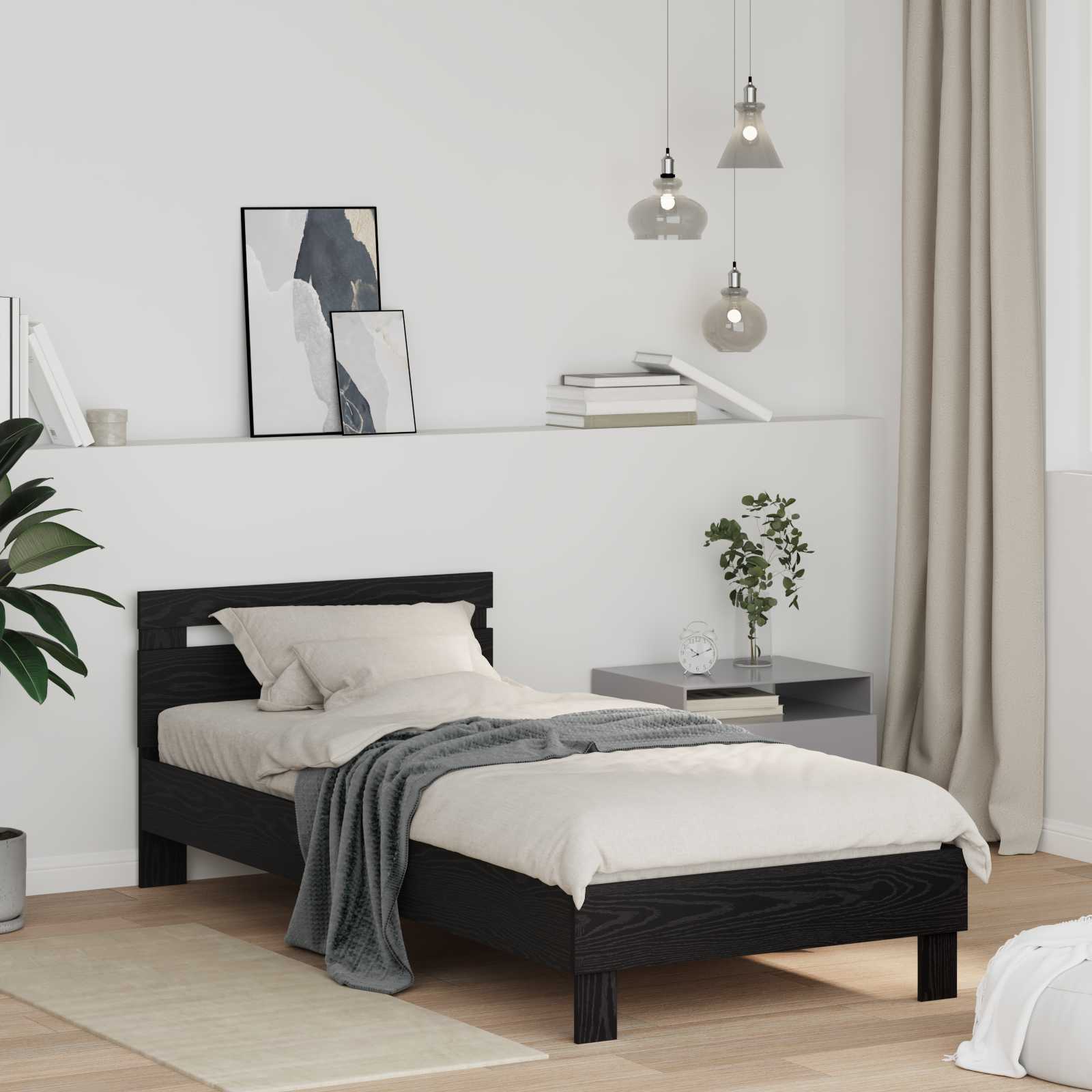 Krevetna konstrukcija s uzglavljem Crni hrast 98.5 x 200 cm