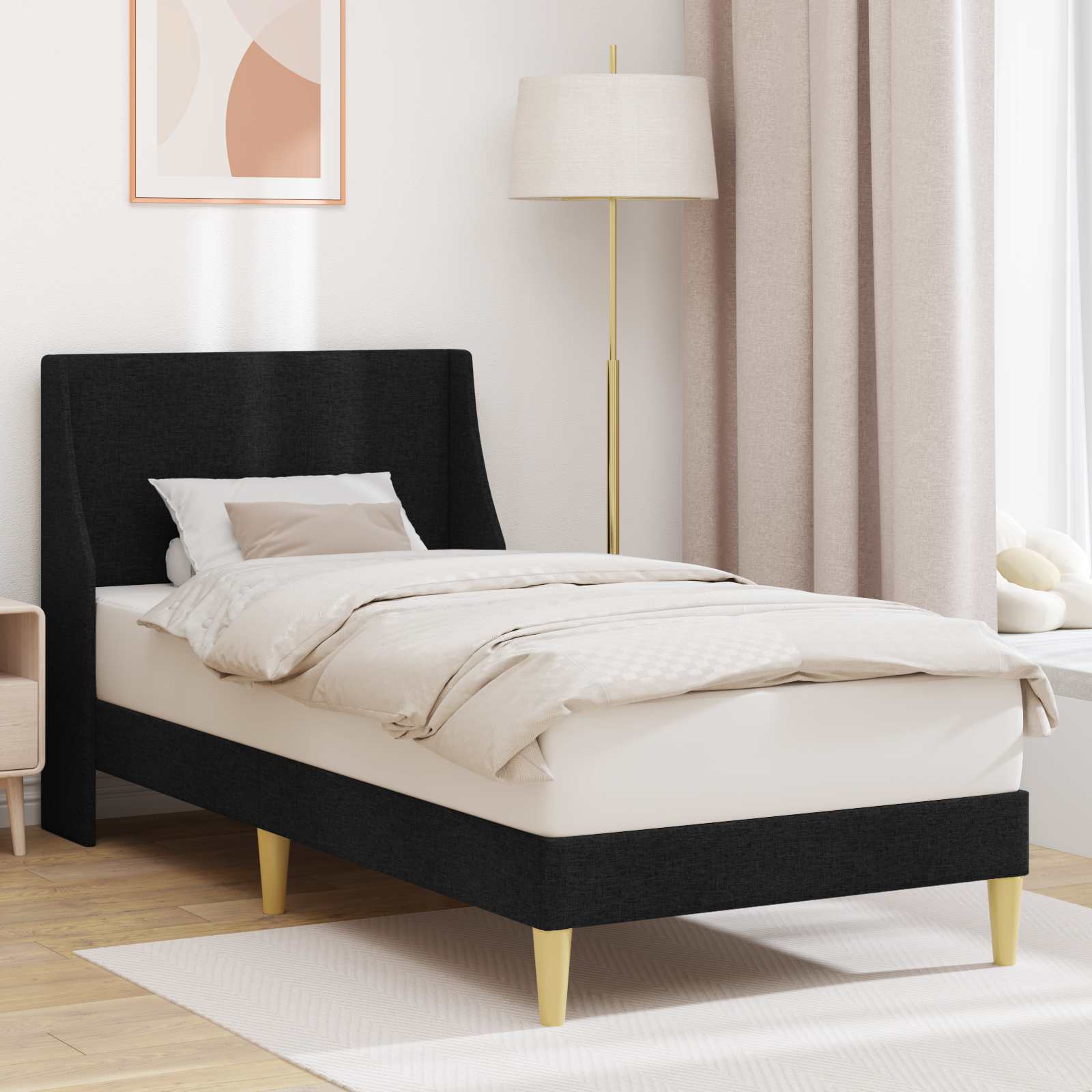 Krevetna konstrukcija Jednobojno Crna 90 x 200 cm tkanina