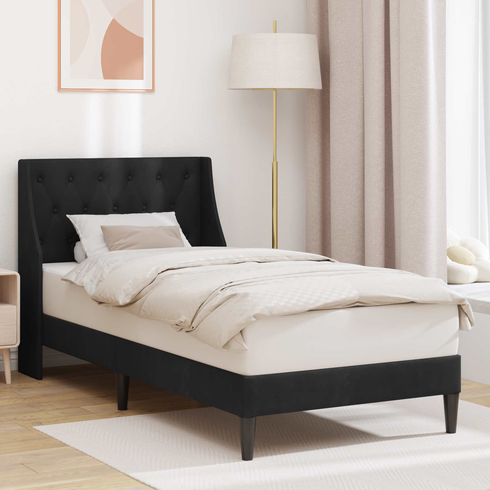 Krevetna konstrukcija s uzglavljem Crna 90 x 190 cm Baršun
