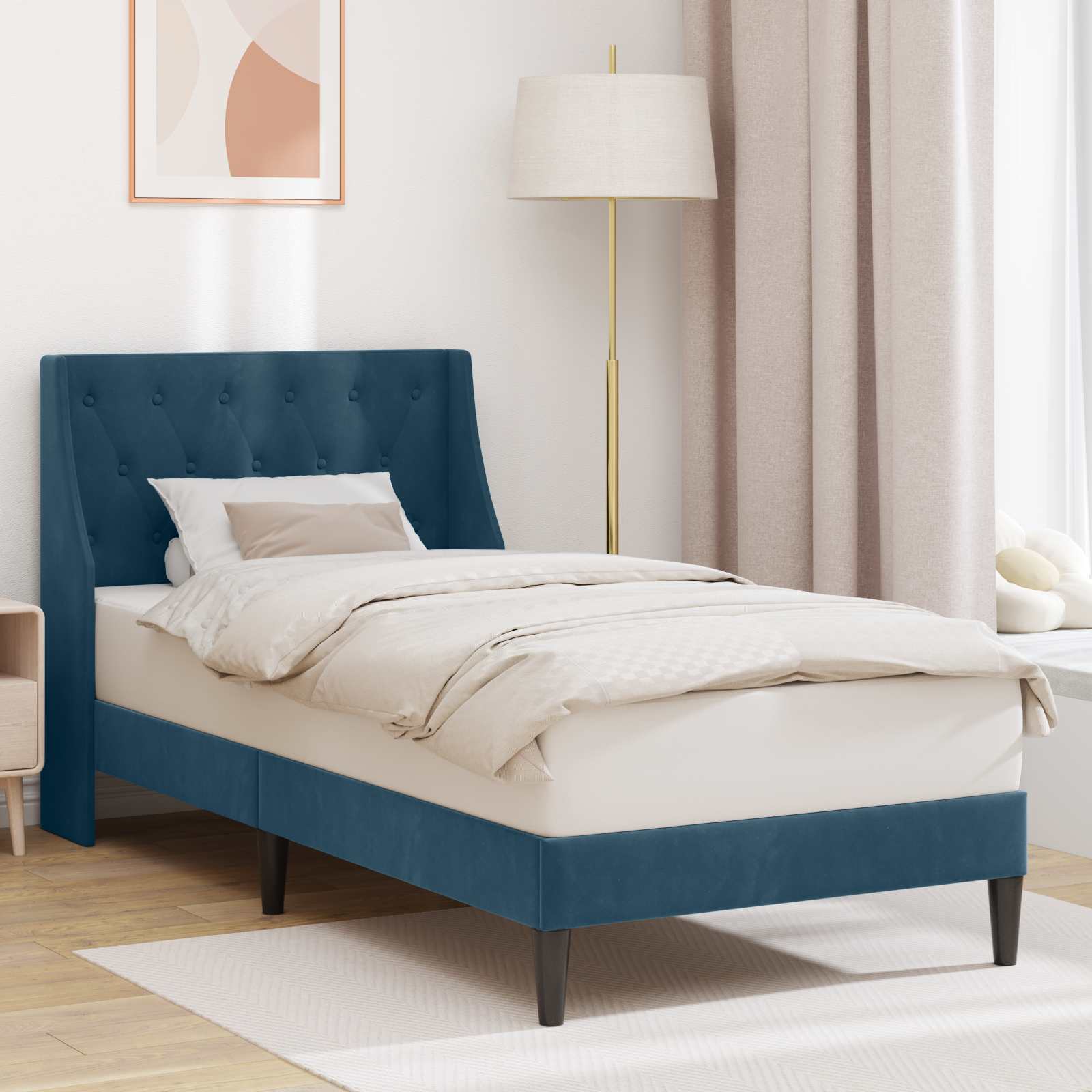 Krevetna konstrukcija s uzglavljem Plava 90 x 200 cm Baršun