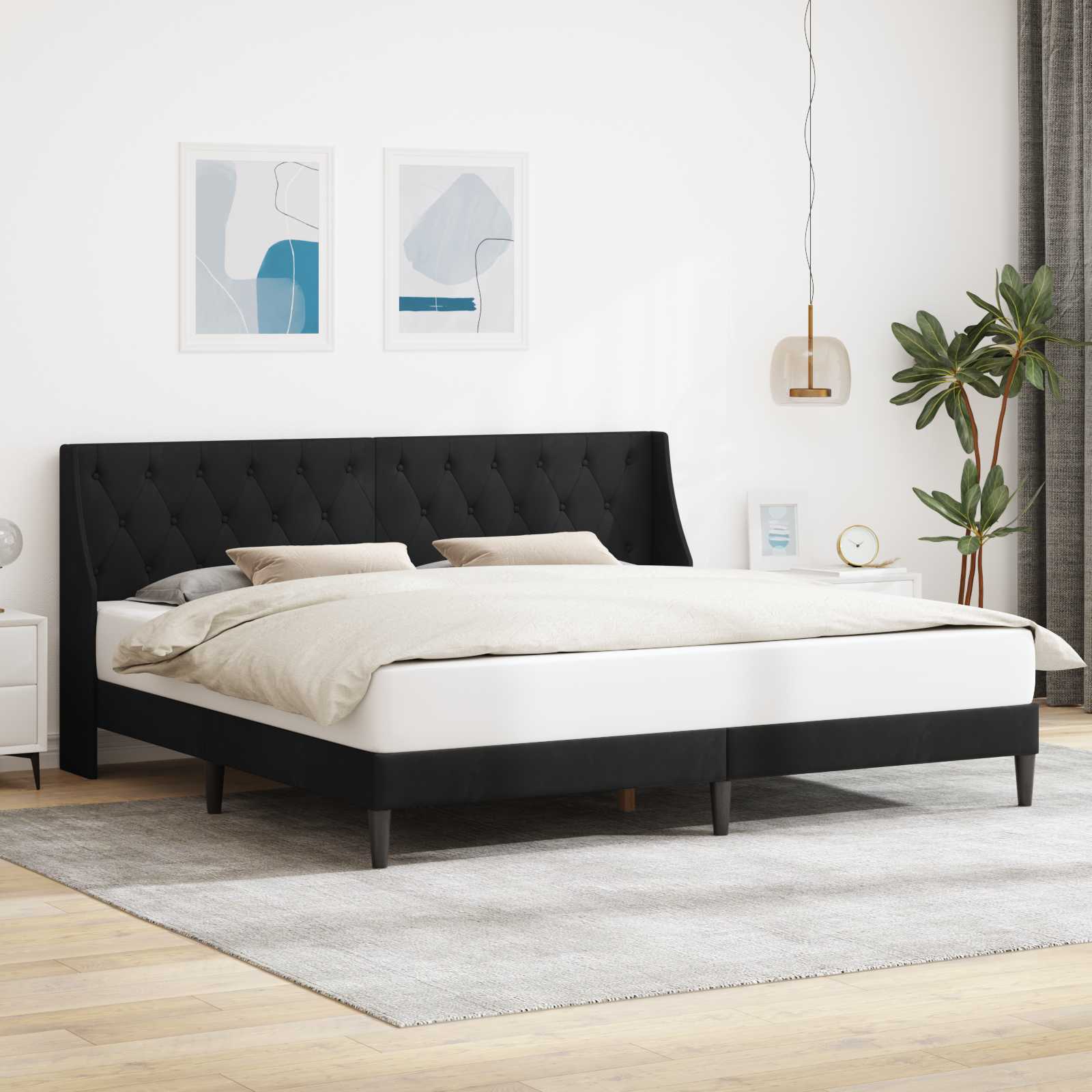 Krevetna konstrukcija s uzglavljem Crna 180 x 200 cm Baršun