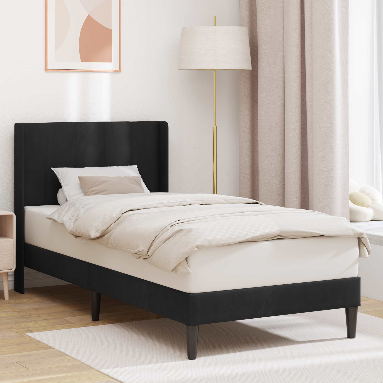 Krevetna konstrukcija s uzglavljem Crna 90 x 190 cm Baršun