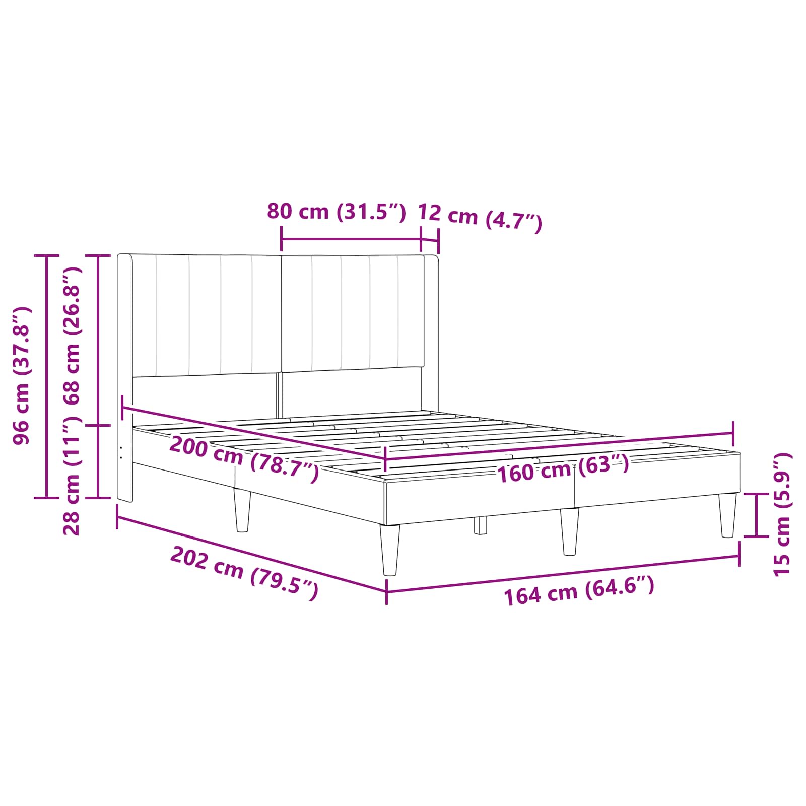 Krevetna konstrukcija s uzglavljem Crna 160 x 200 cm Baršun