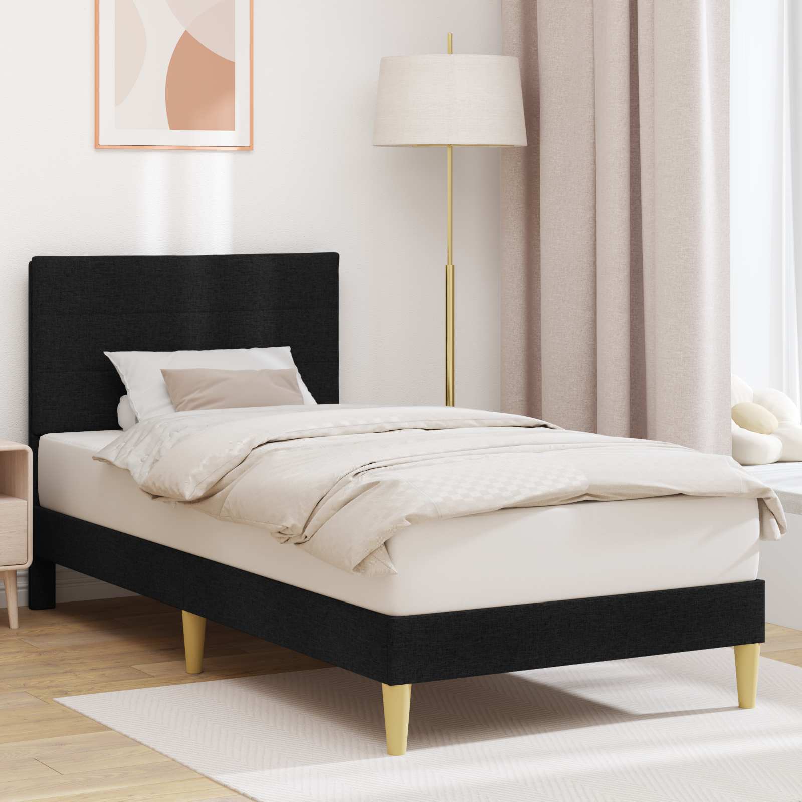Krevetna konstrukcija s uzglavljem Crna 80 x 200 cm Tkanina