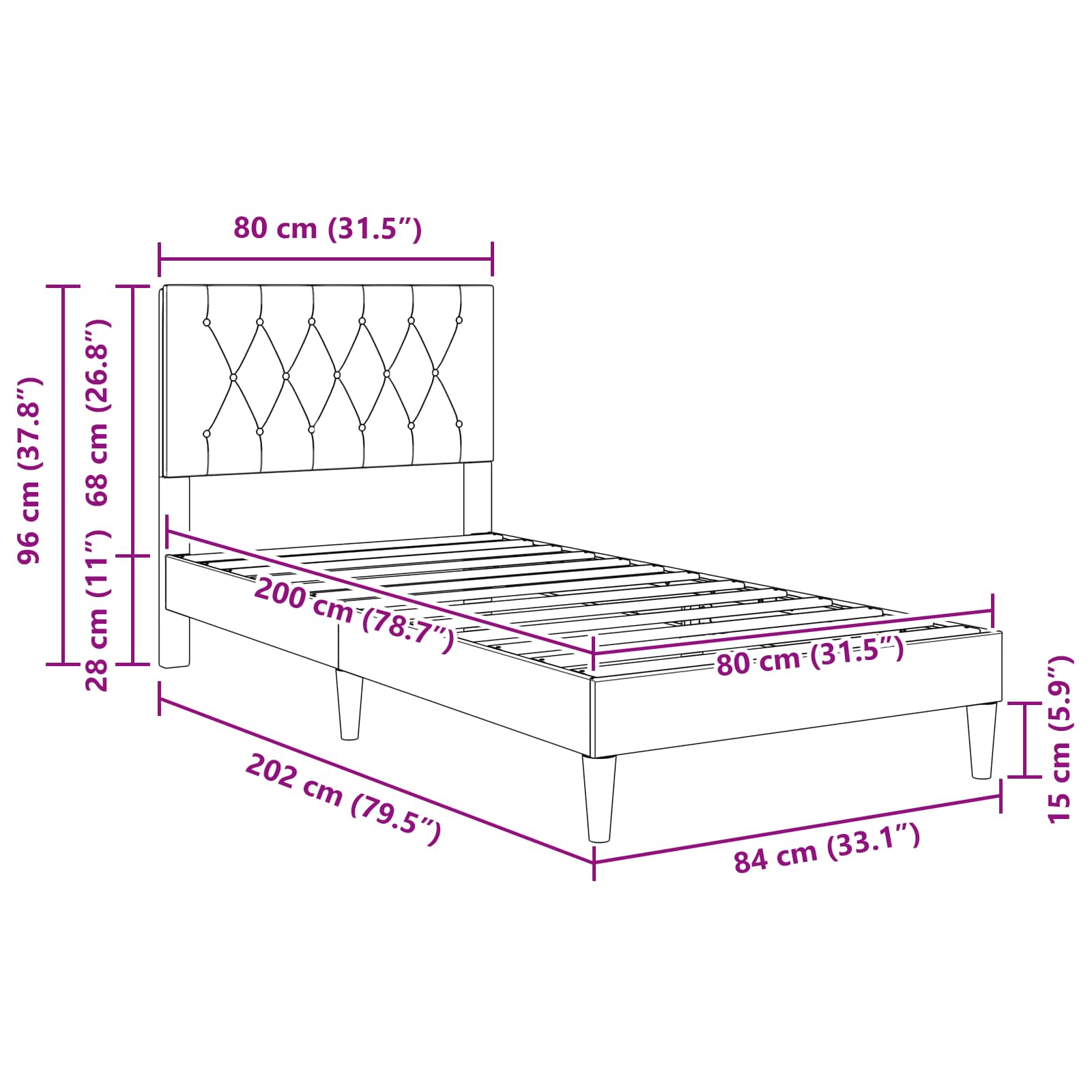 Krevetna konstrukcija Svjetlosiva 80 x 200 cm Baršun