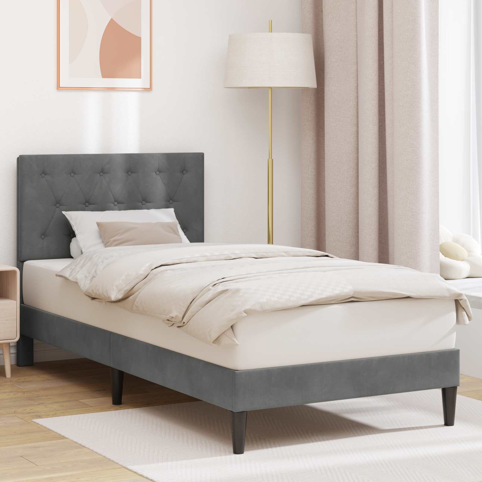 Krevetna konstrukcija s uzglavljem Tamnosiva 90 x 200 cm Baršun