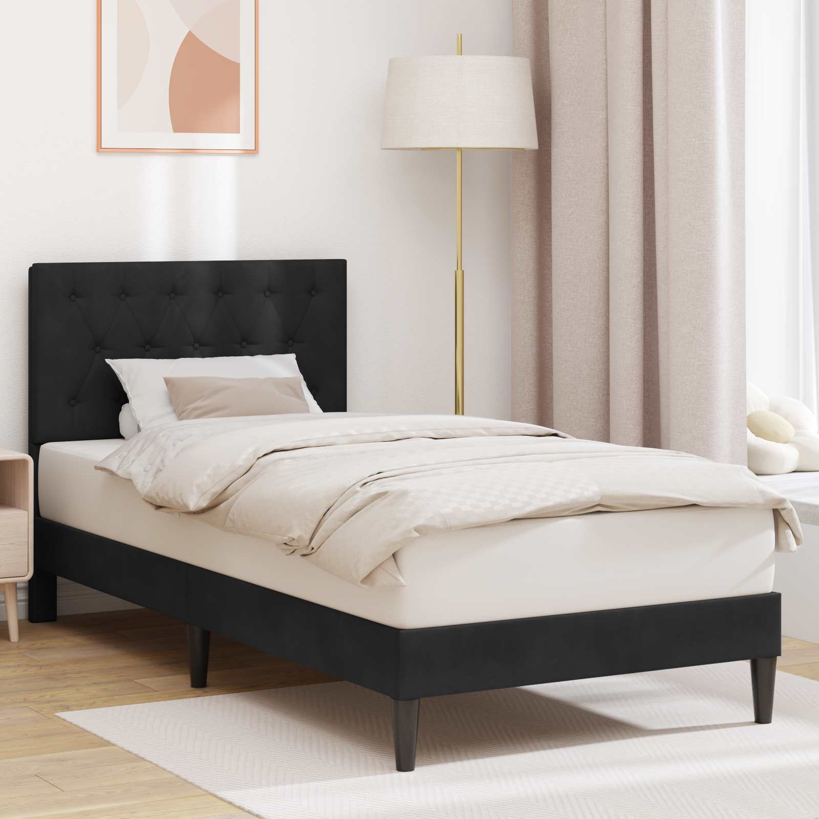 Krevetna konstrukcija s uzglavljem Crna 100 x 200 cm Baršun