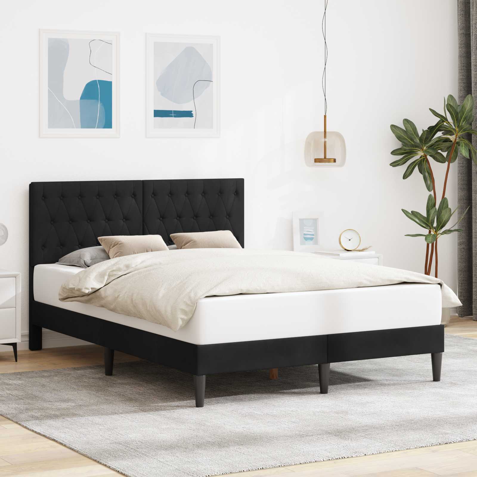 Krevetna konstrukcija s uzglavljem Crna 160 x 200 cm Baršun