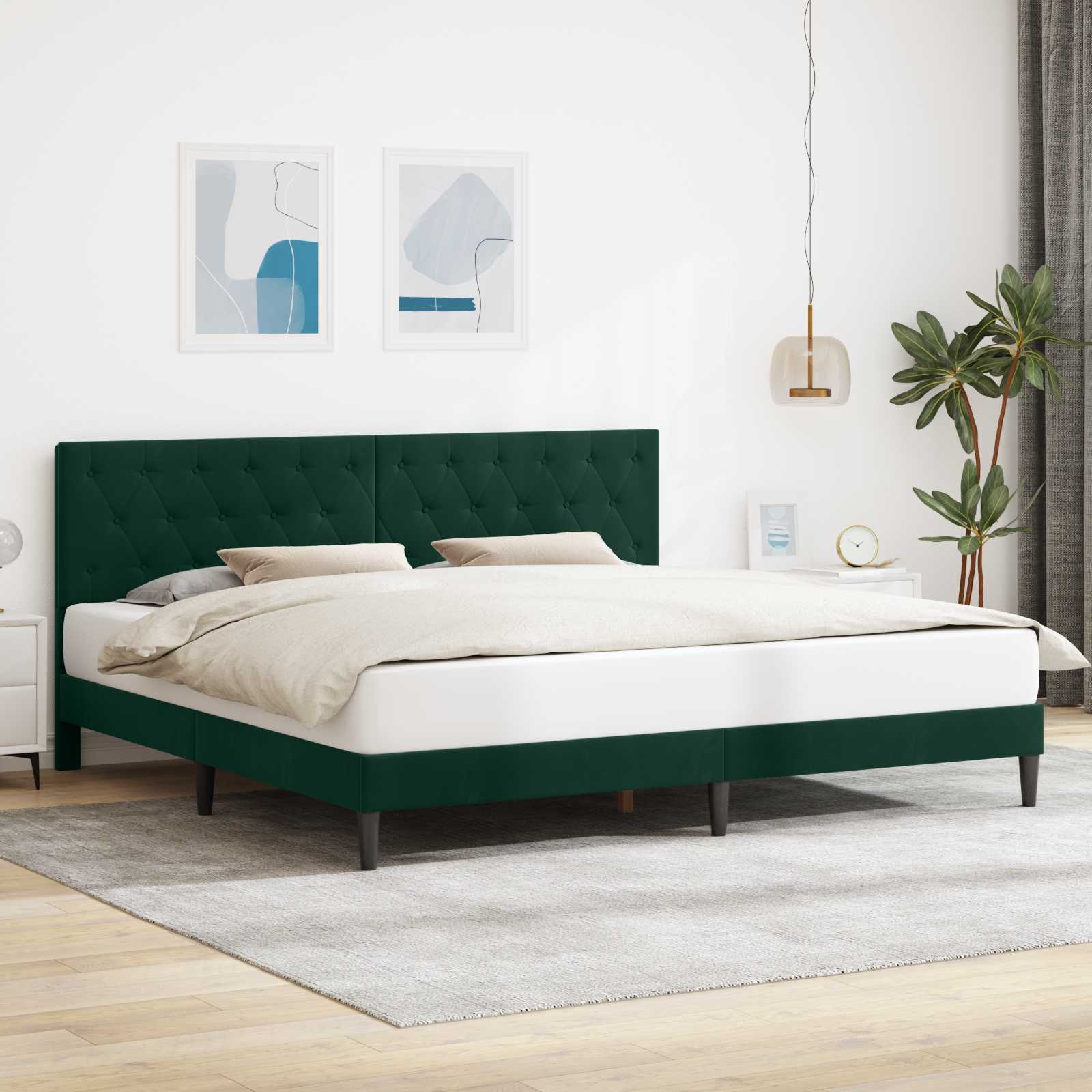 Krevetna konstrukcija Tamnozelena 200 x 200 cm Baršun