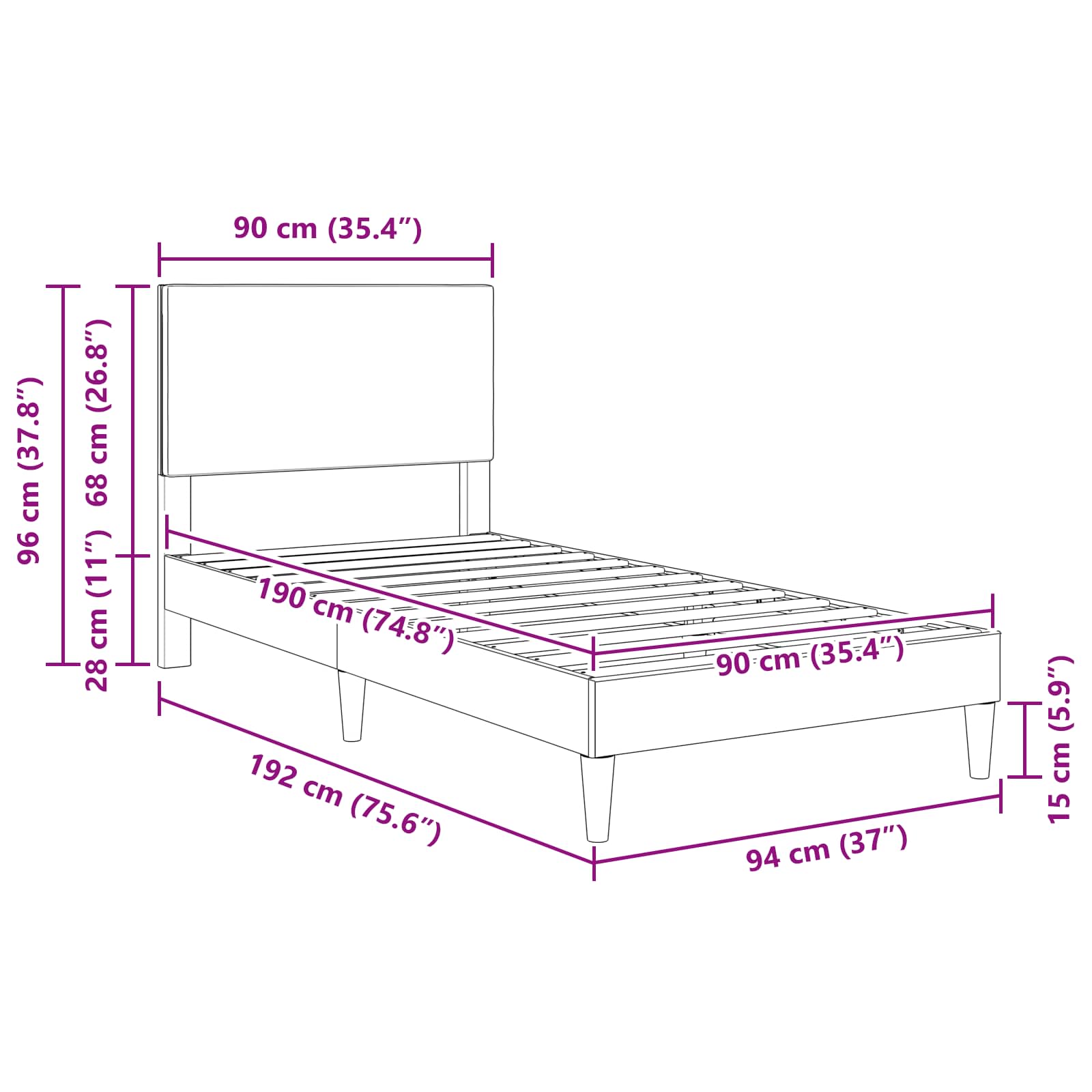 Krevetna konstrukcija Krem 90 x 190 cm Kordura tekstil