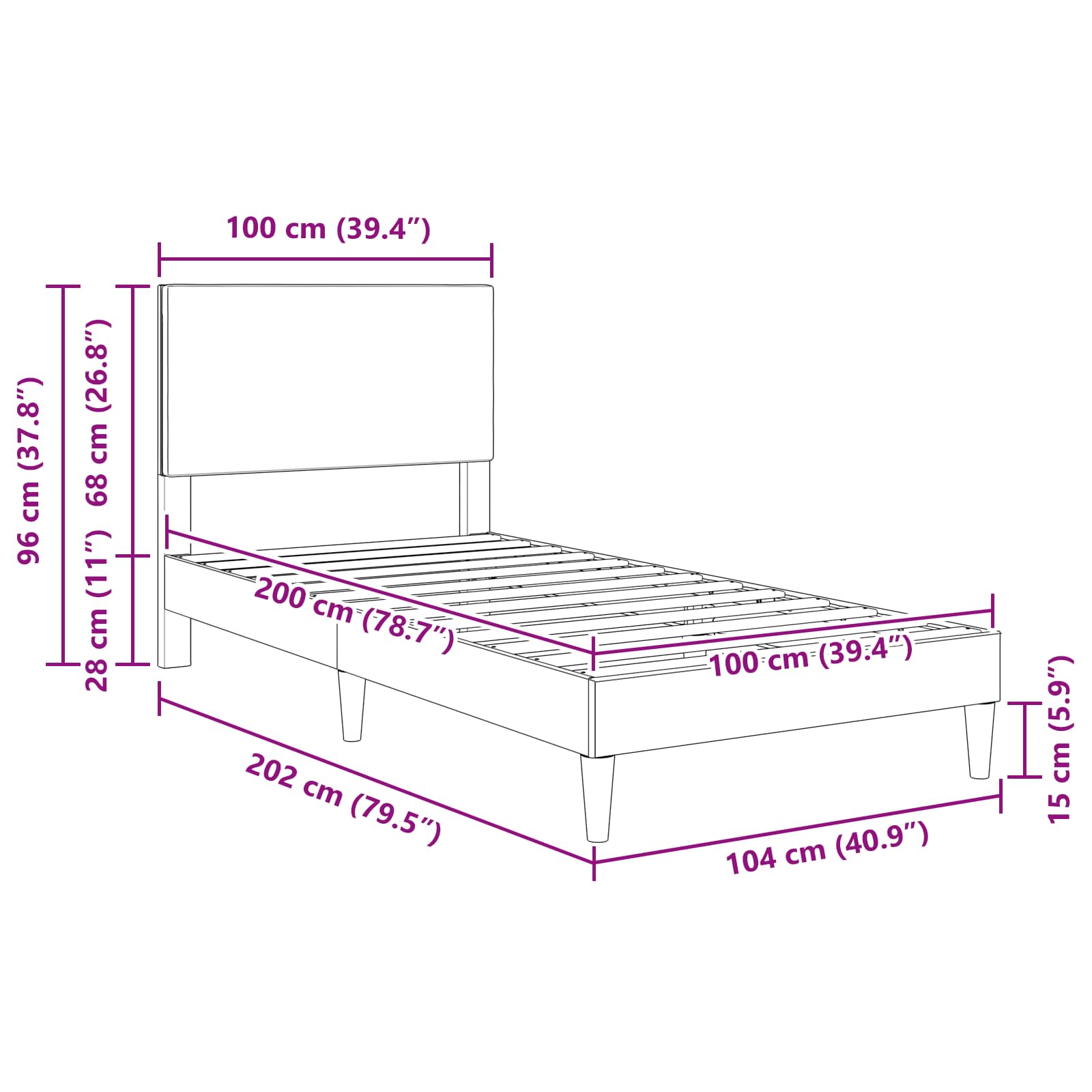 Krevetna konstrukcija Krem 100 x 200 cm Kordura tekstil