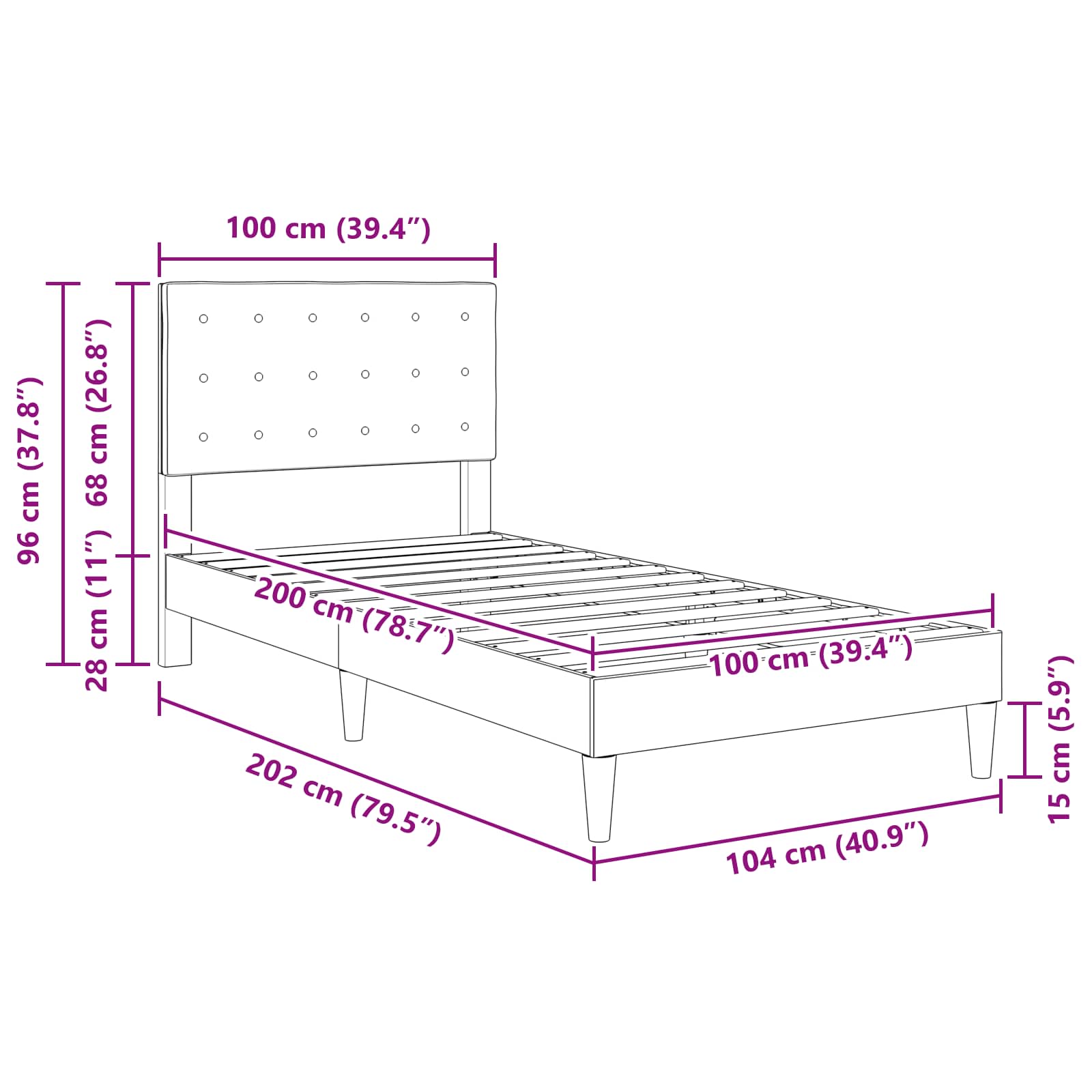 Krevetna konstrukcija s uzglavljem Plava 100 x 200 cm Tkanina