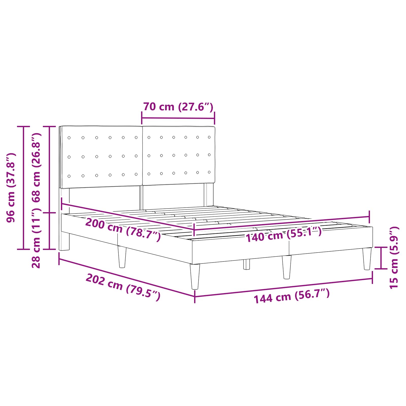 Krevetna konstrukcija s uzglavljem Plava 140 x 200 cm Tkanina