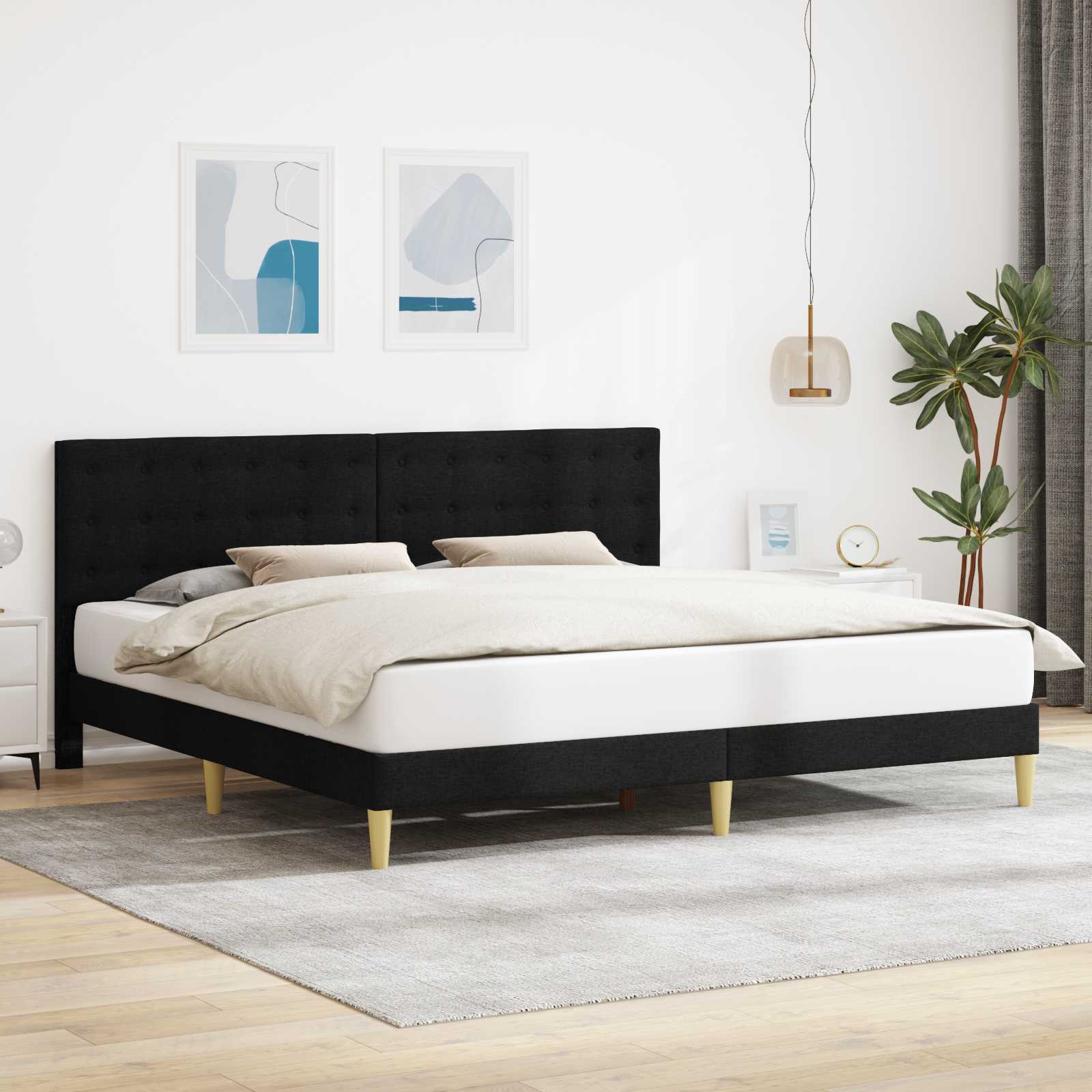 Krevetna konstrukcija s uzglavljem Crna 180 x 200 cm Tkanina