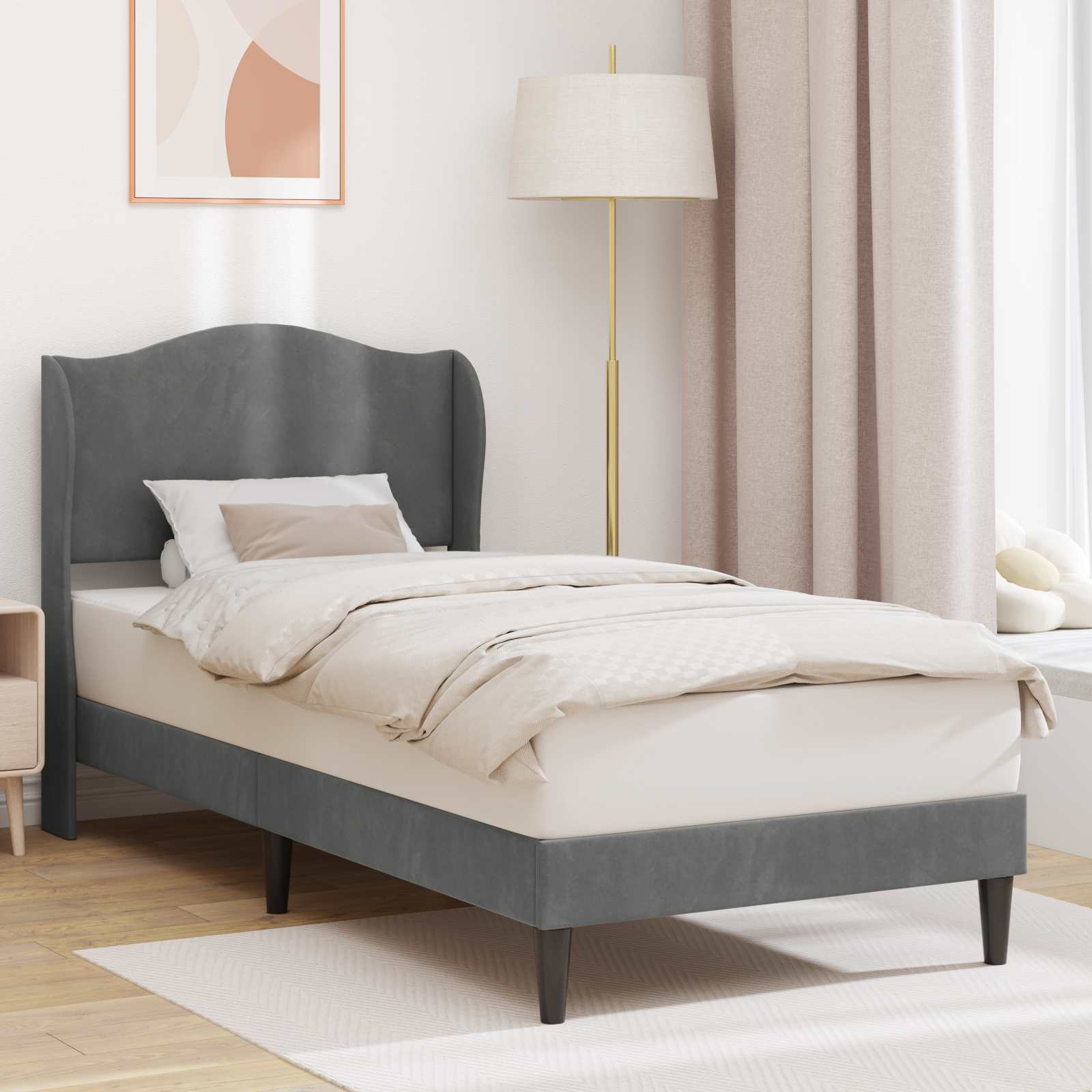 Krevetna konstrukcija s uzglavljem Tamnosiva 90 x 200 cm Baršun