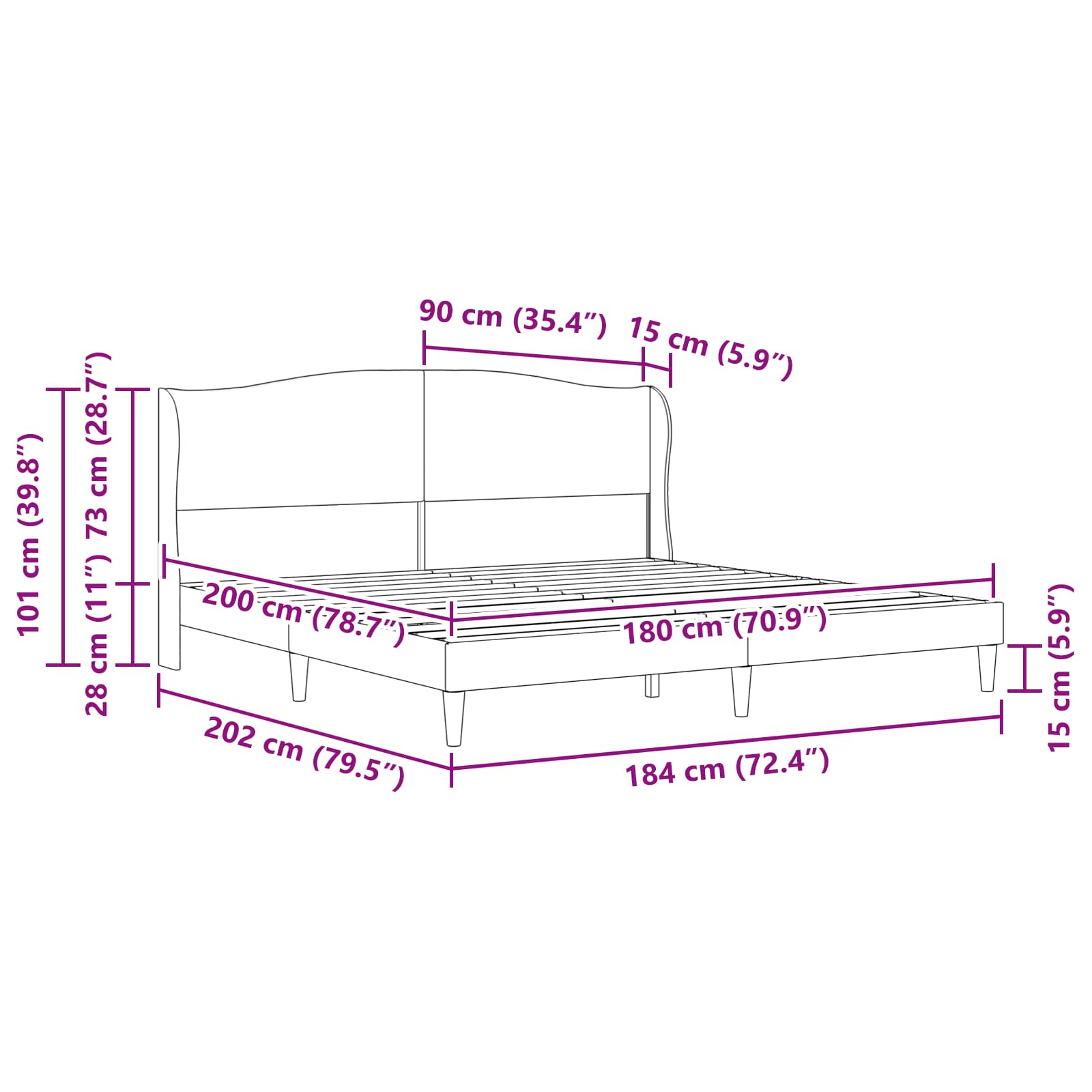 Krevetna konstrukcija s uzglavljem Crna 180 x 200 cm Baršun