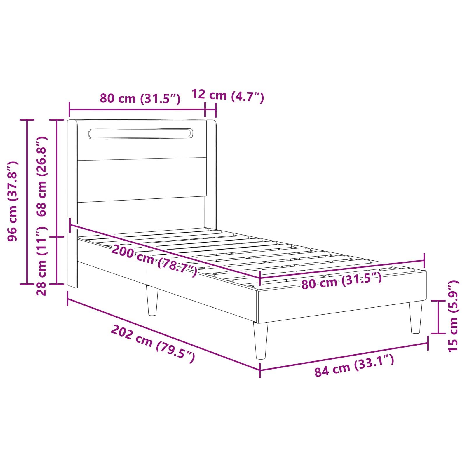 Krevetna konstrukcija Bijela 80 x 200 cm Umjetna koža