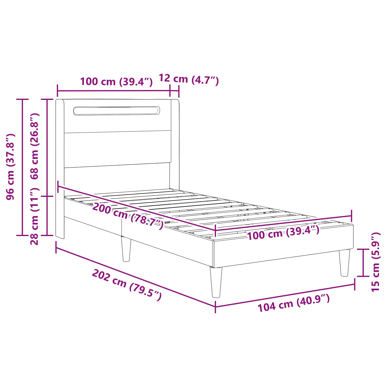 Krevetna konstrukcija Crna 100 x 200 cm Umjetna koža