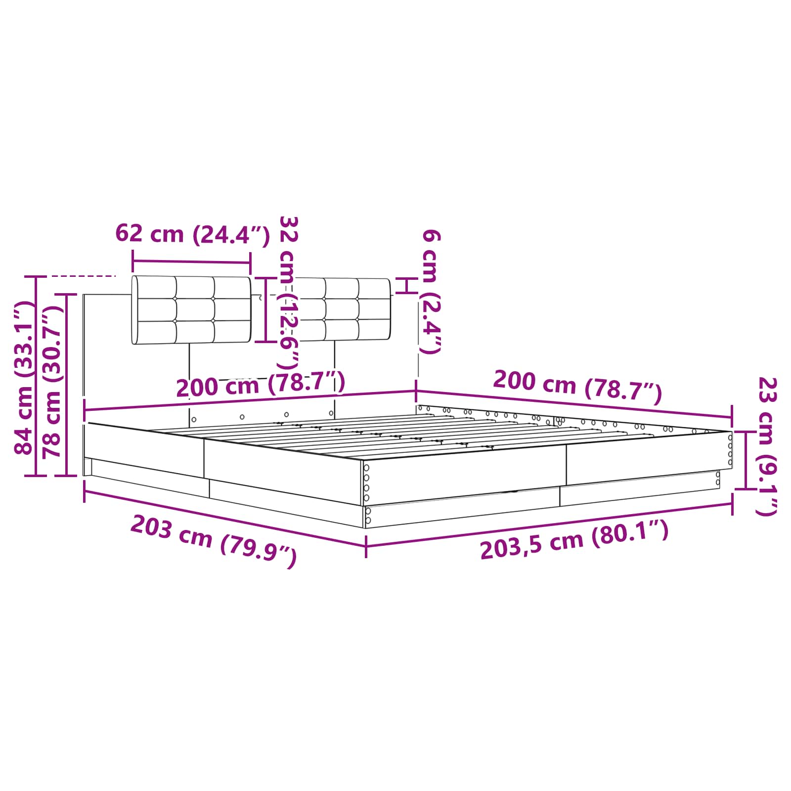 Okvir kreveta s uzglavljem s uzglavljem Staro drvo 200 x 200 cm