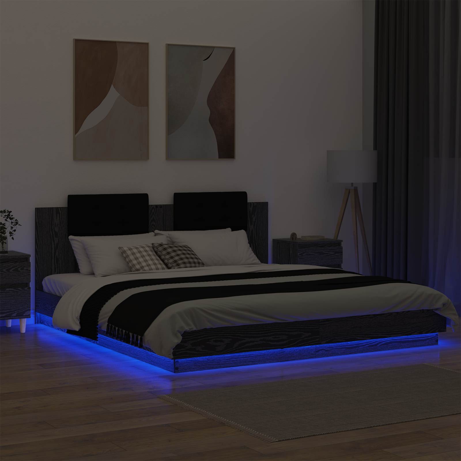 Okvir kreveta s uzglavljem s uzglavljem Crni hrast 180 x 200 cm