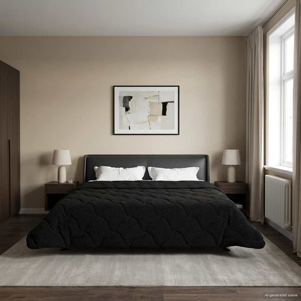 Ljetni pokrivač Crna 220 x 260 cm Mikrofibra i teddy flis